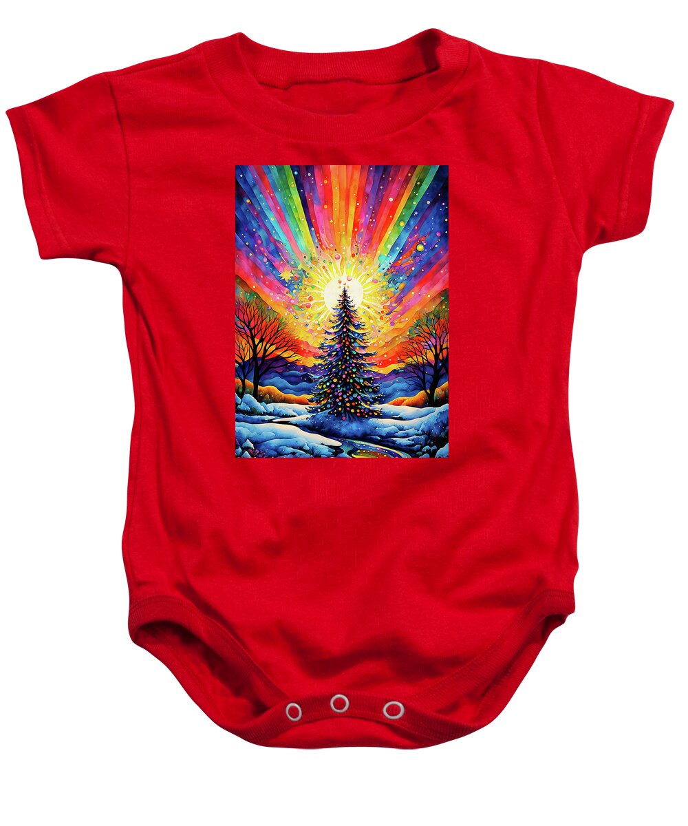 Christmas Baby Onesie featuring the digital art Christmas Tree Celebration by Peggy Collins