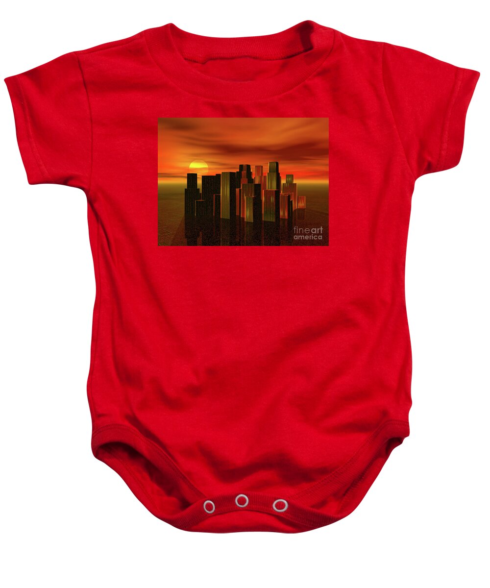 City Baby Onesie featuring the digital art City at Sunset by Phil Perkins