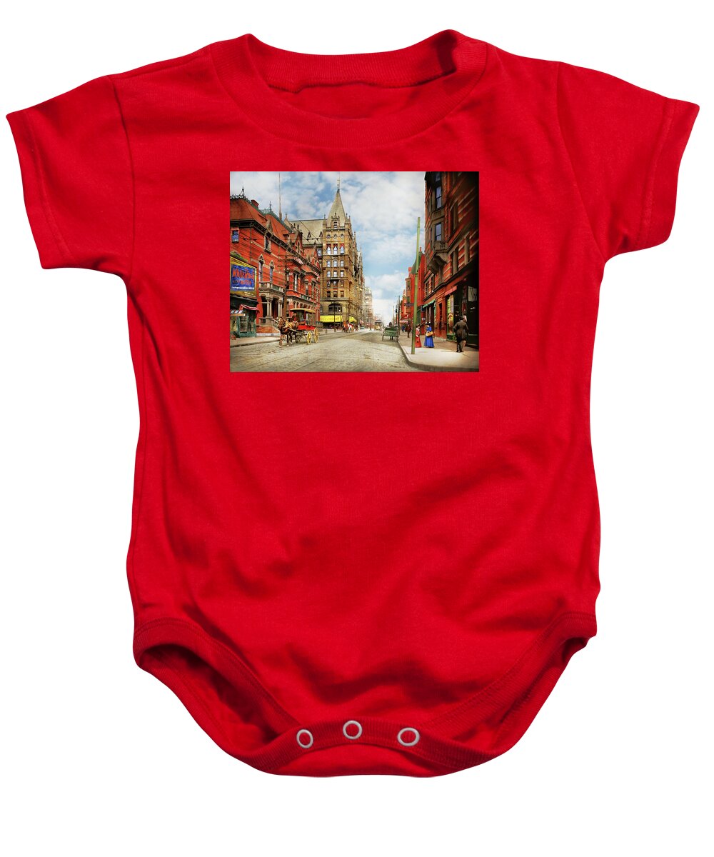 Cincinnati Baby Onesie featuring the photograph City - Cincinnati, OH - Elm Street 1900 by Mike Savad