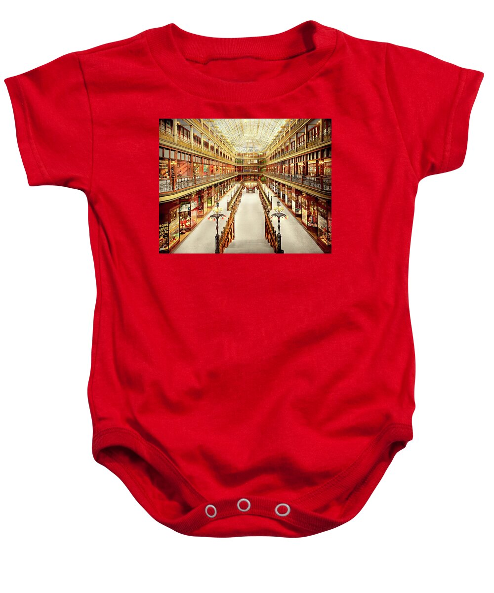 Ohio Baby Onesie featuring the photograph City - Cleveland, OH - The Cleveland Arcade 1901 by Mike Savad