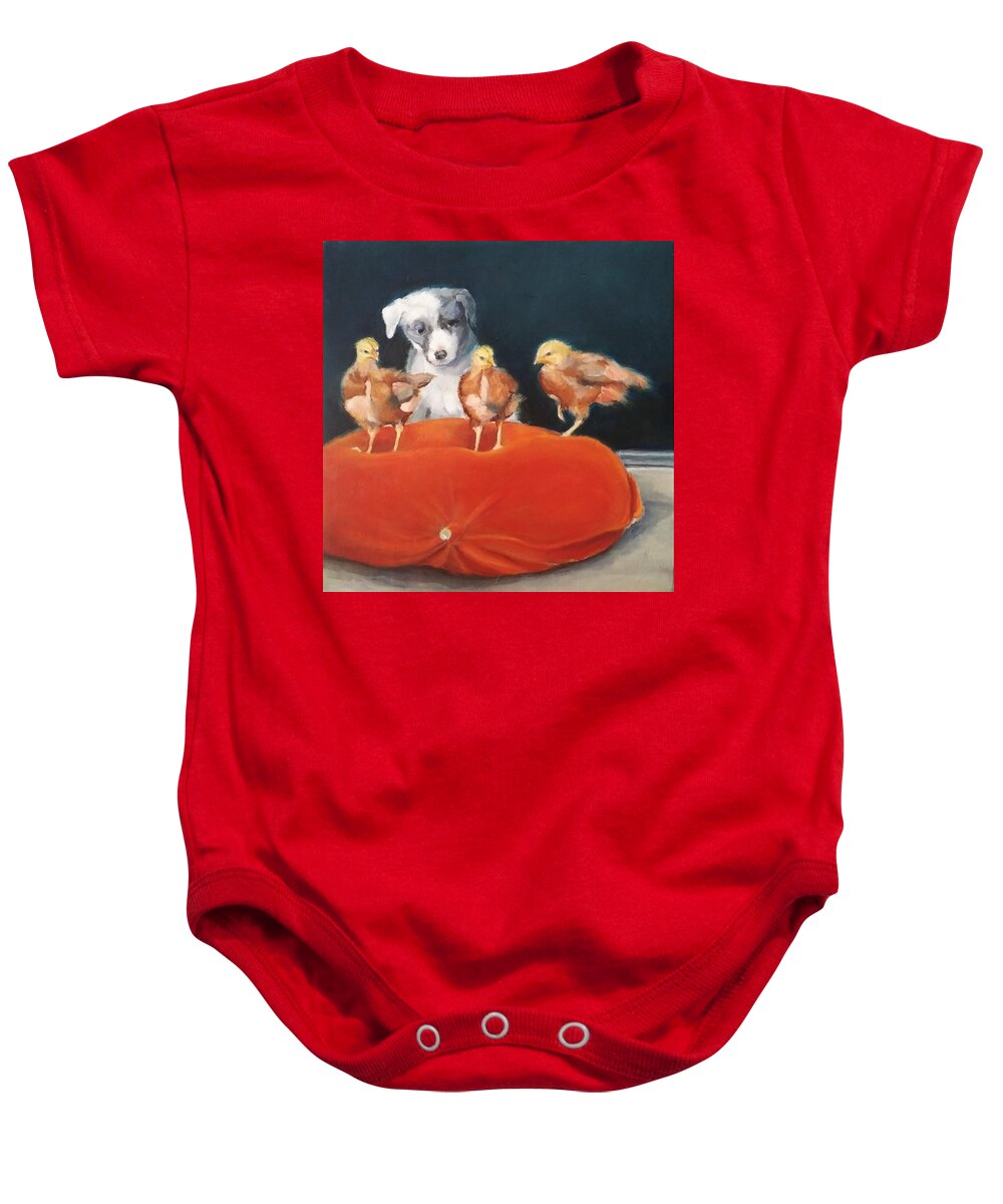 Puppy Baby Onesie featuring the painting Coexistence by Jean Cormier