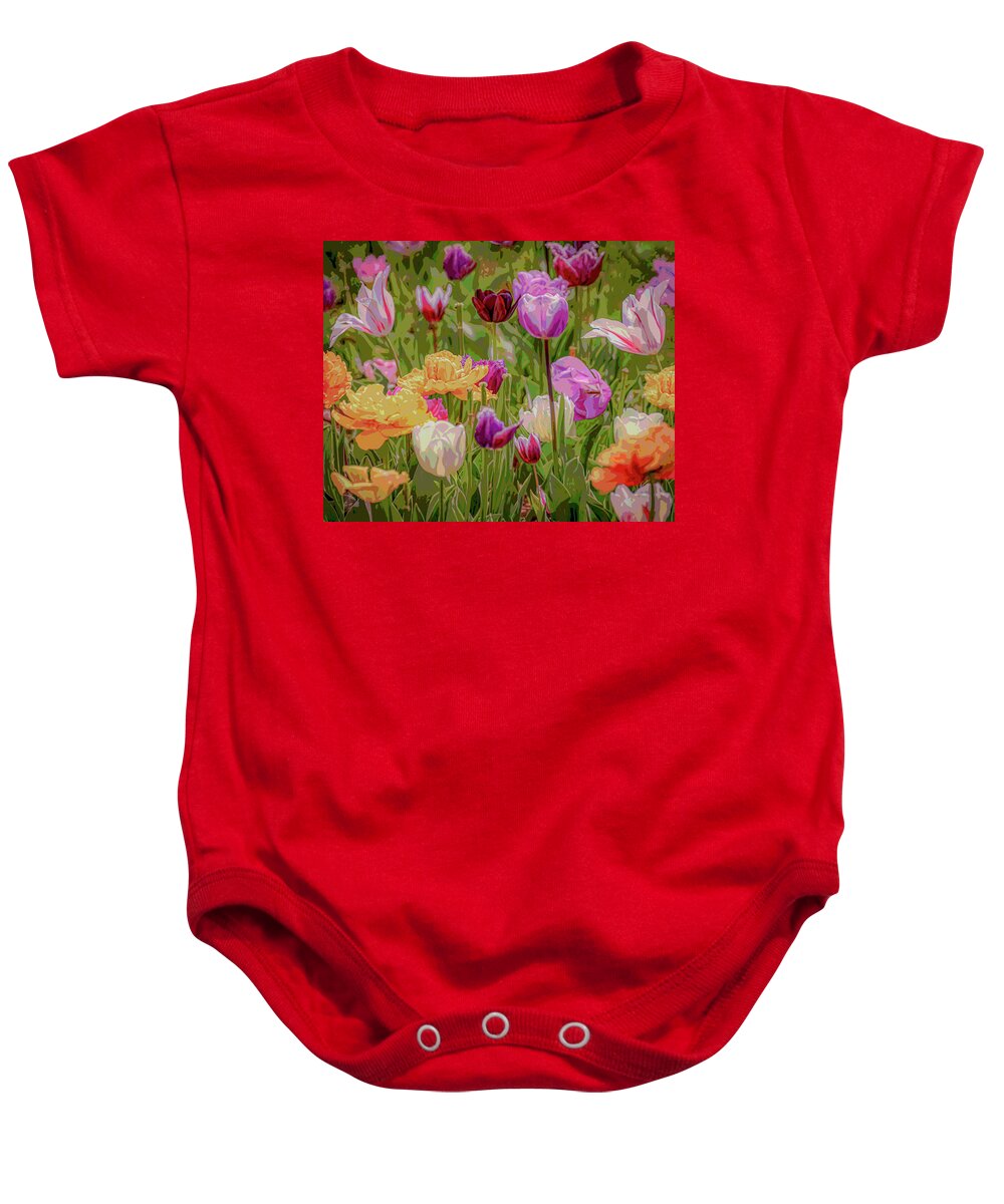 Tulip Baby Onesie featuring the photograph Colorful posterized tulips by Loredana Gallo Migliorini