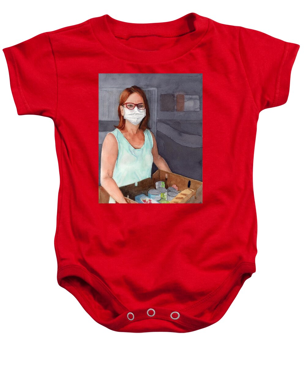 Covid19 Baby Onesie featuring the painting COVID19 Volunteer #3 by Vicki B Littell