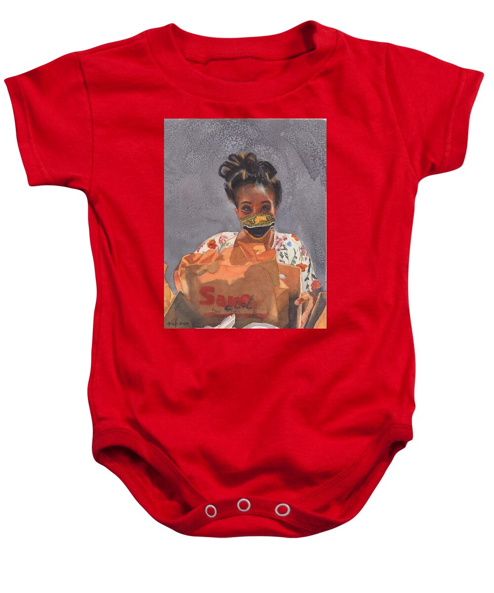 Covid19 Baby Onesie featuring the painting COVID19 Volunteer #5 by Vicki B Littell