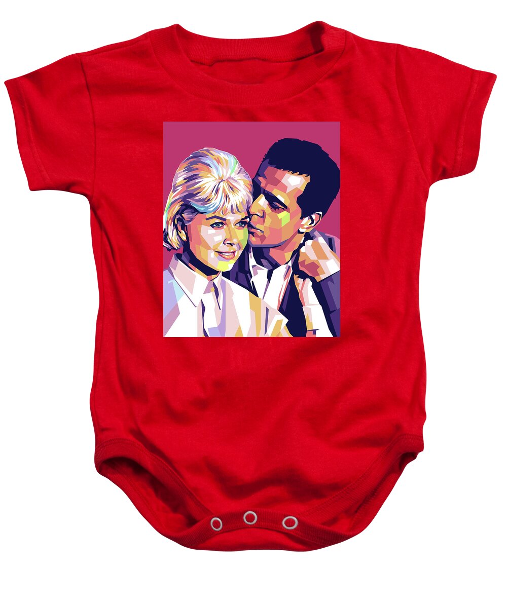 Doris Day Baby Onesie featuring the painting Doris Day and James Garner by Movie World Posters