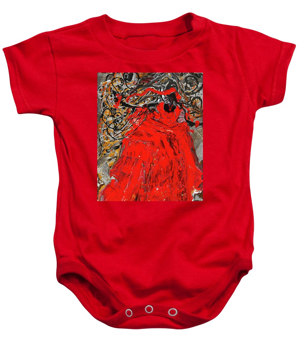 Fluid Pour Baby Onesie featuring the painting Elegance in Red by Tessa Evette