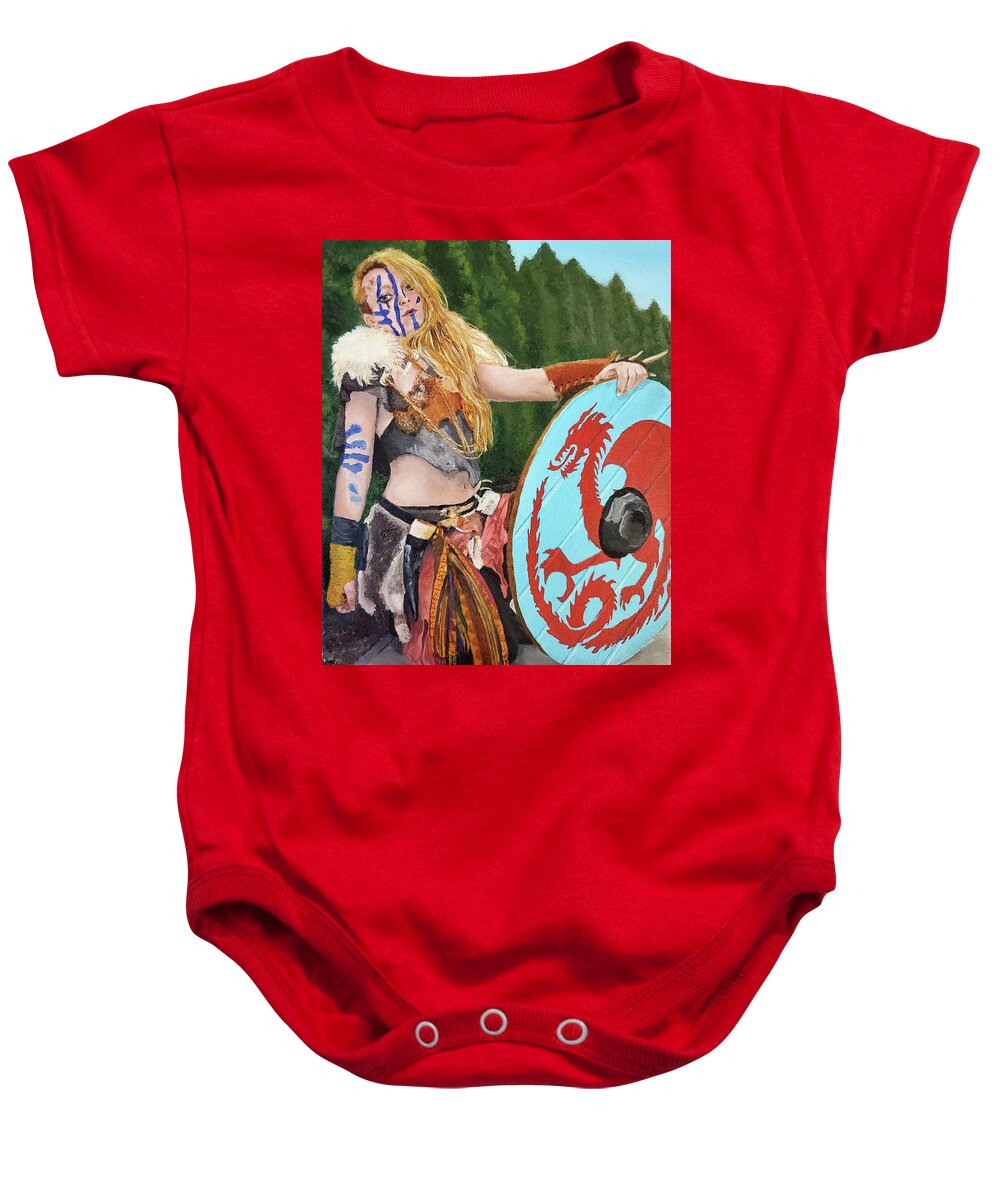 Cosplay Baby Onesie featuring the painting Embercraft Strong by Annalisa Rivera-Franz