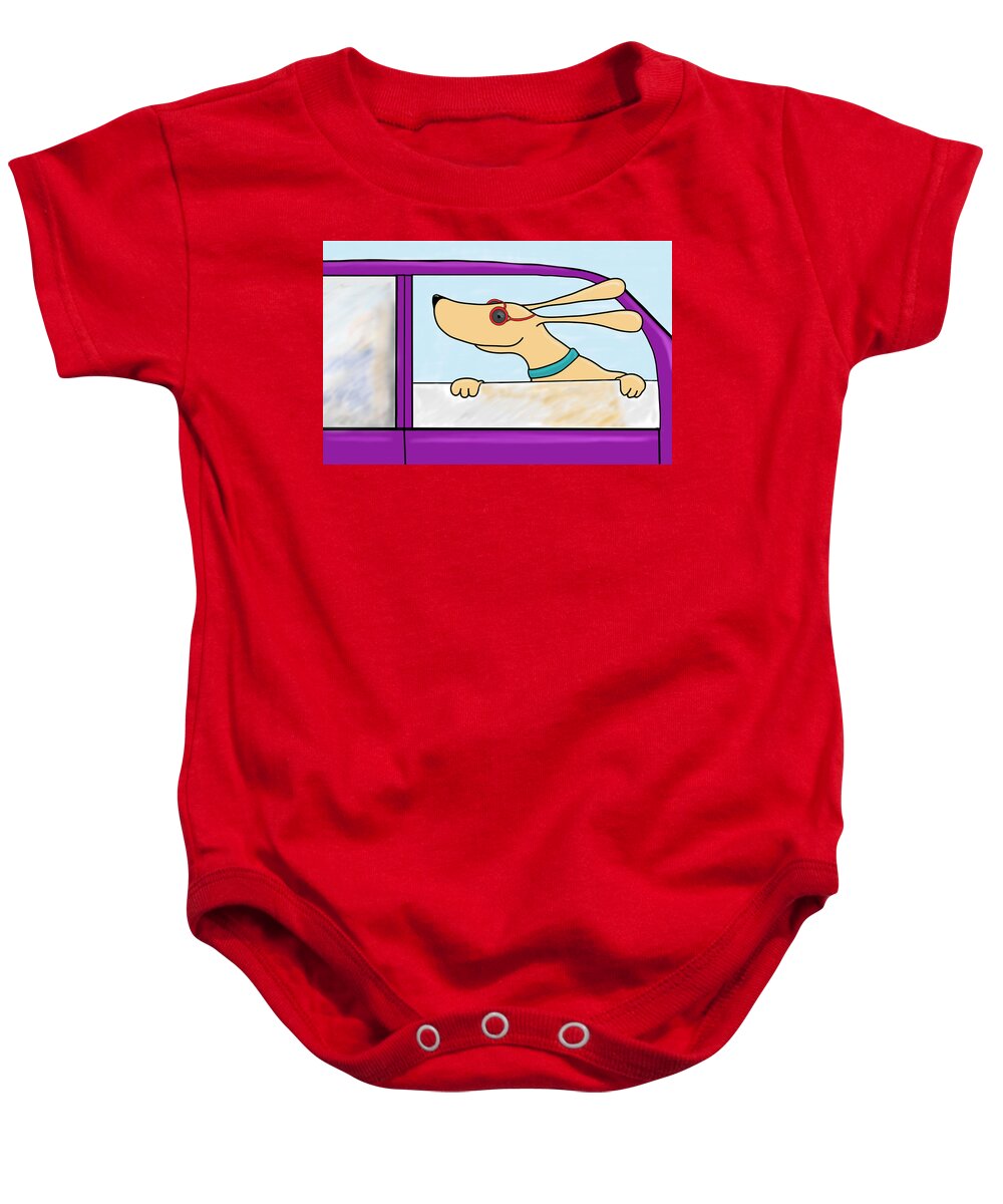 Dog Baby Onesie featuring the mixed media Enjoy the Ride by Judy Cuddehe