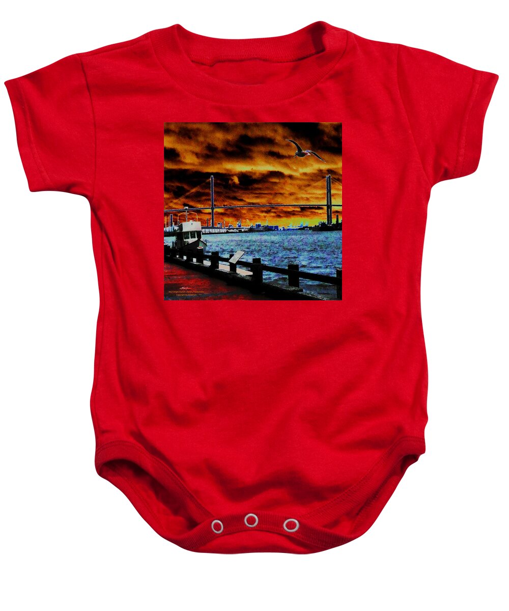 American Bridges Baby Onesie featuring the photograph Eugene Talmadge Memorial Bridge and the Serious Politics of Necessary Change No. 1 by Aberjhani