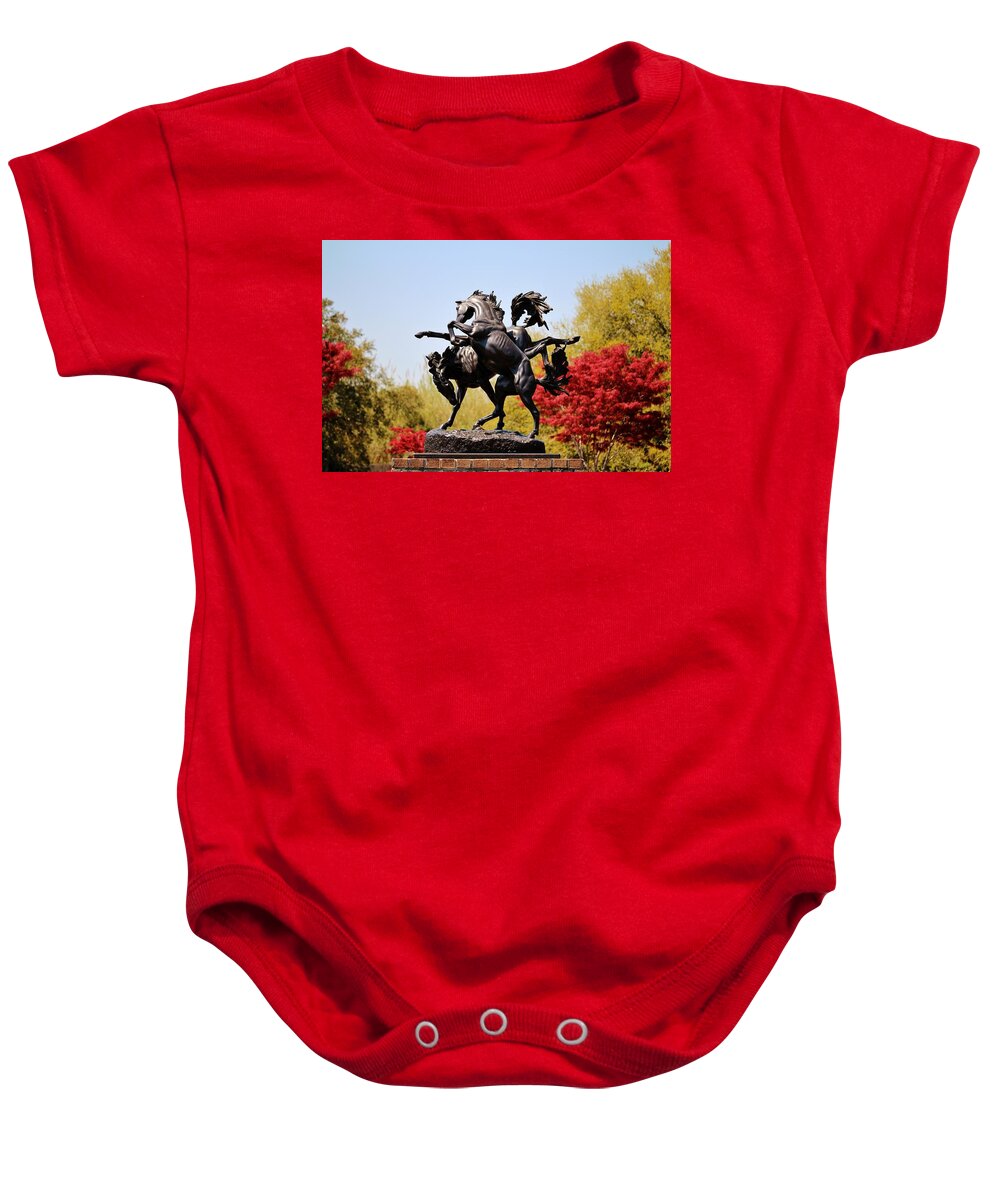 Sculpture Baby Onesie featuring the photograph Fillies Playing by Cynthia Guinn