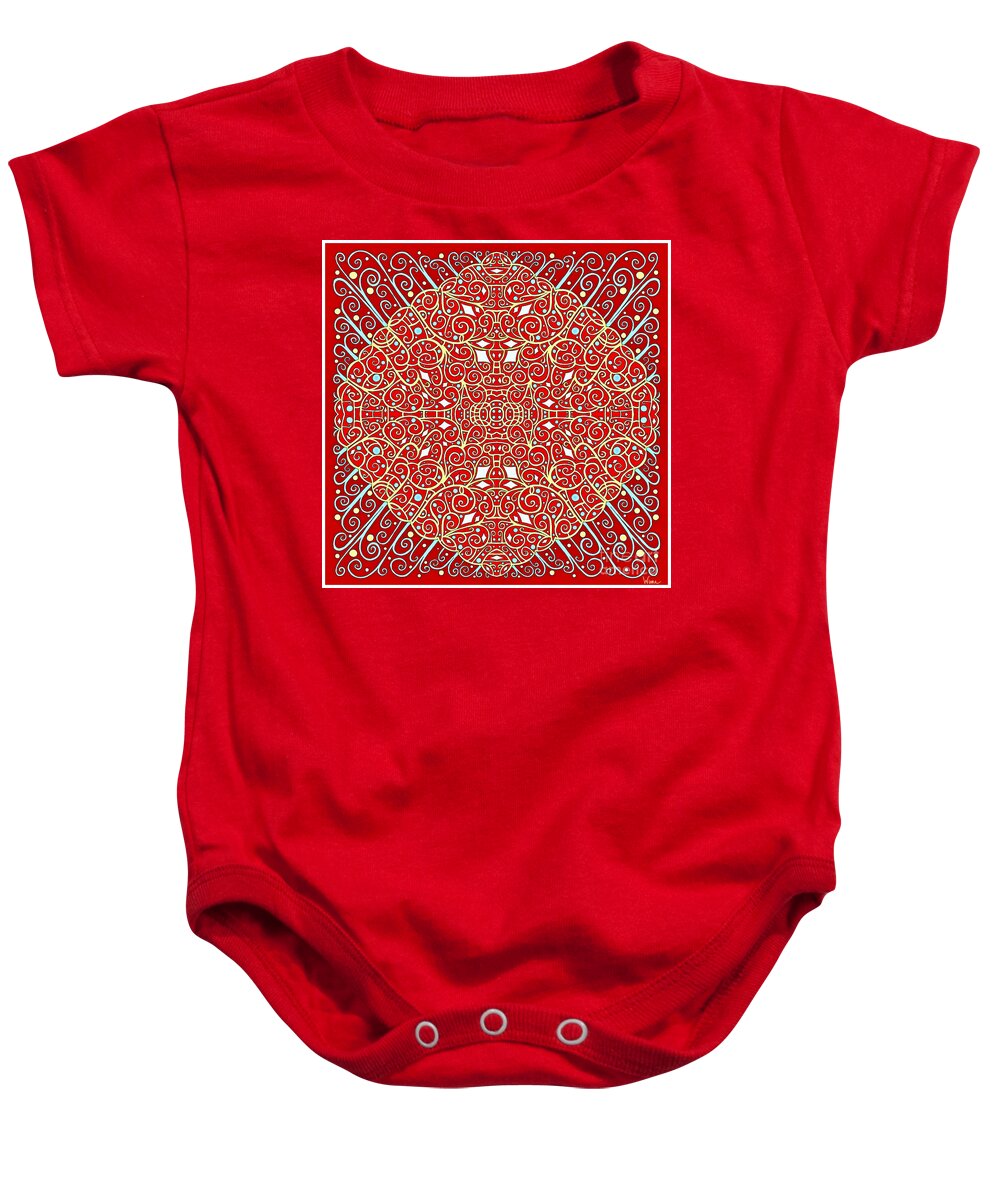 Blue Streams Baby Onesie featuring the mixed media Fireball with Blue Streams and White Diamonds by Lise Winne
