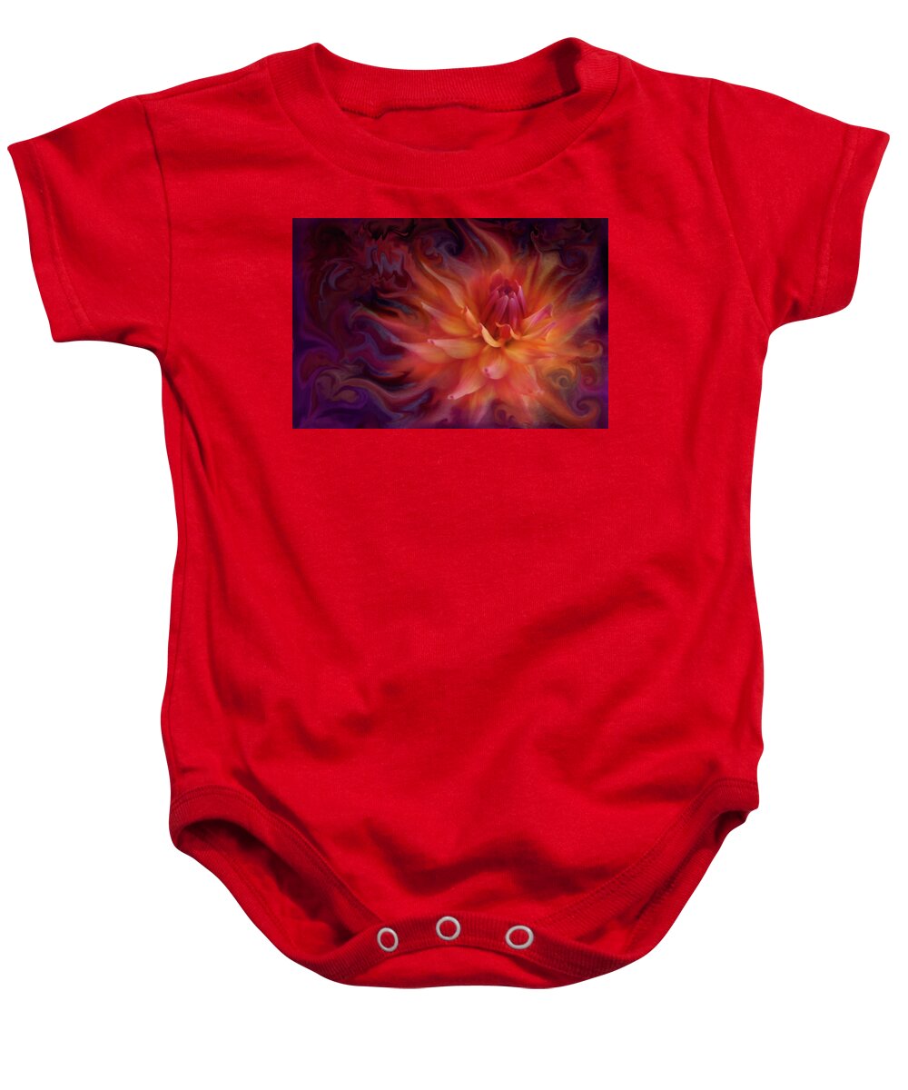 Dahlia Baby Onesie featuring the photograph Flaming Dahlia by Sally Bauer