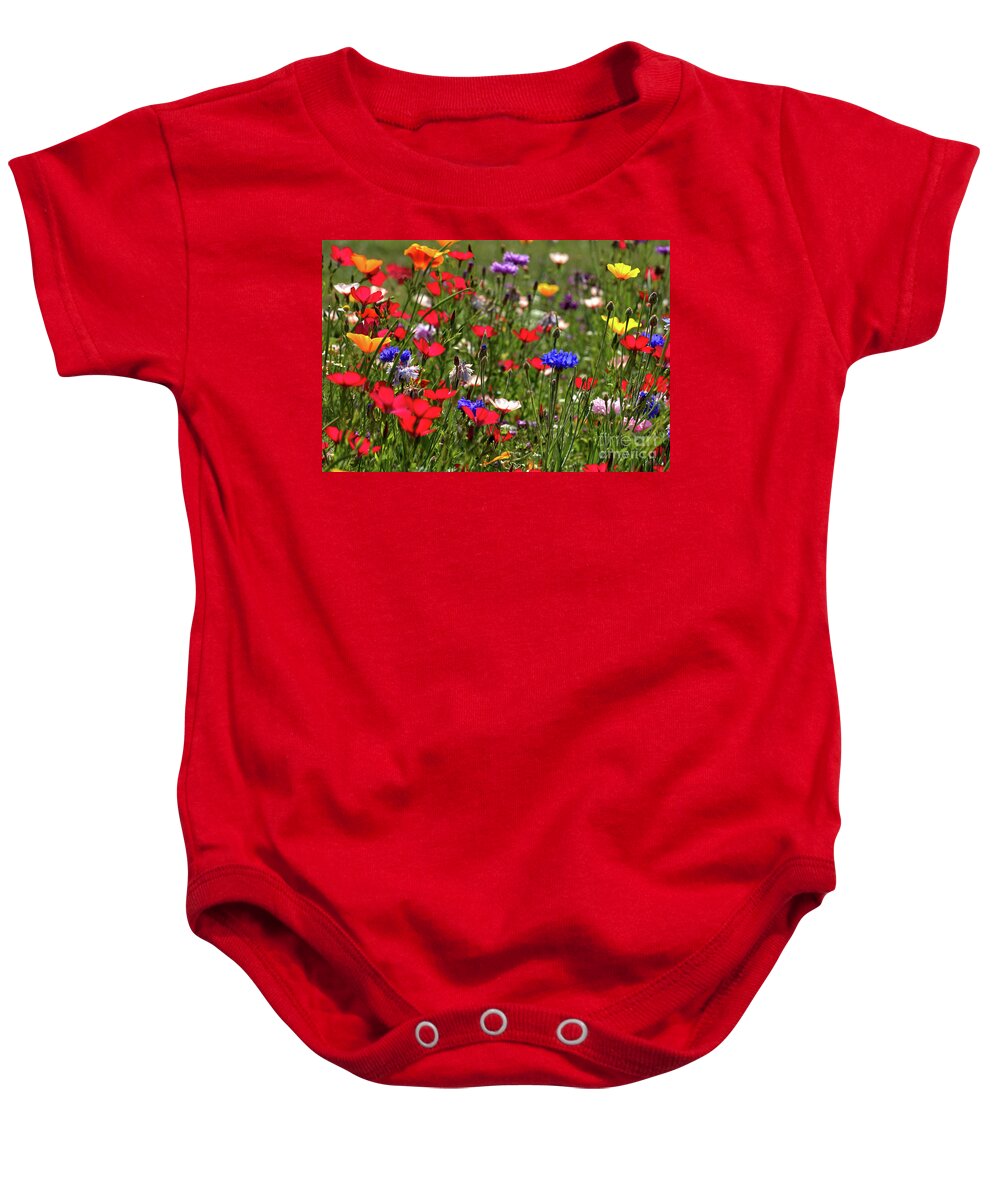Flower Baby Onesie featuring the photograph Flax Summer Meadow by Baggieoldboy