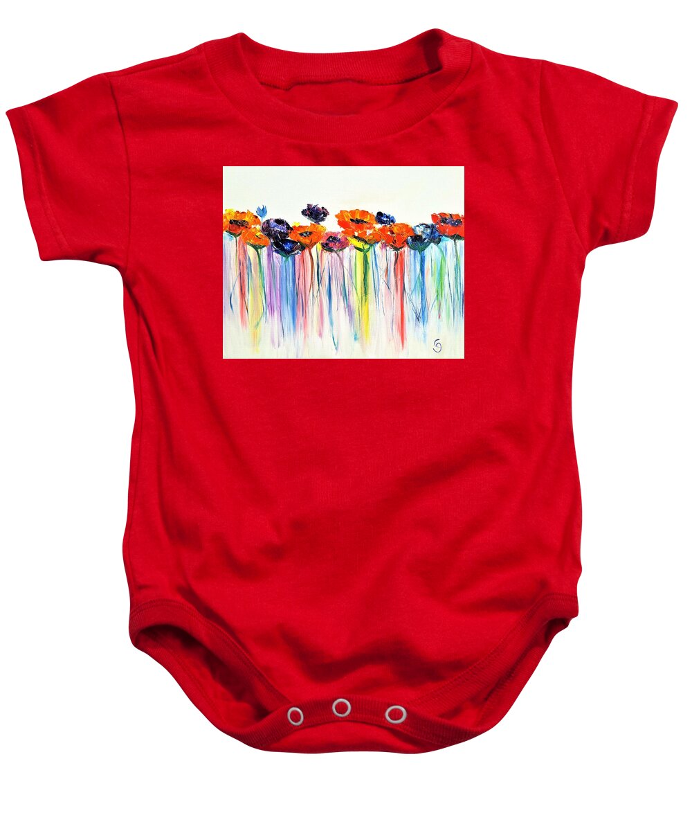 Poppies Baby Onesie featuring the painting Flower Blast      4920 by Cheryl Nancy Ann Gordon