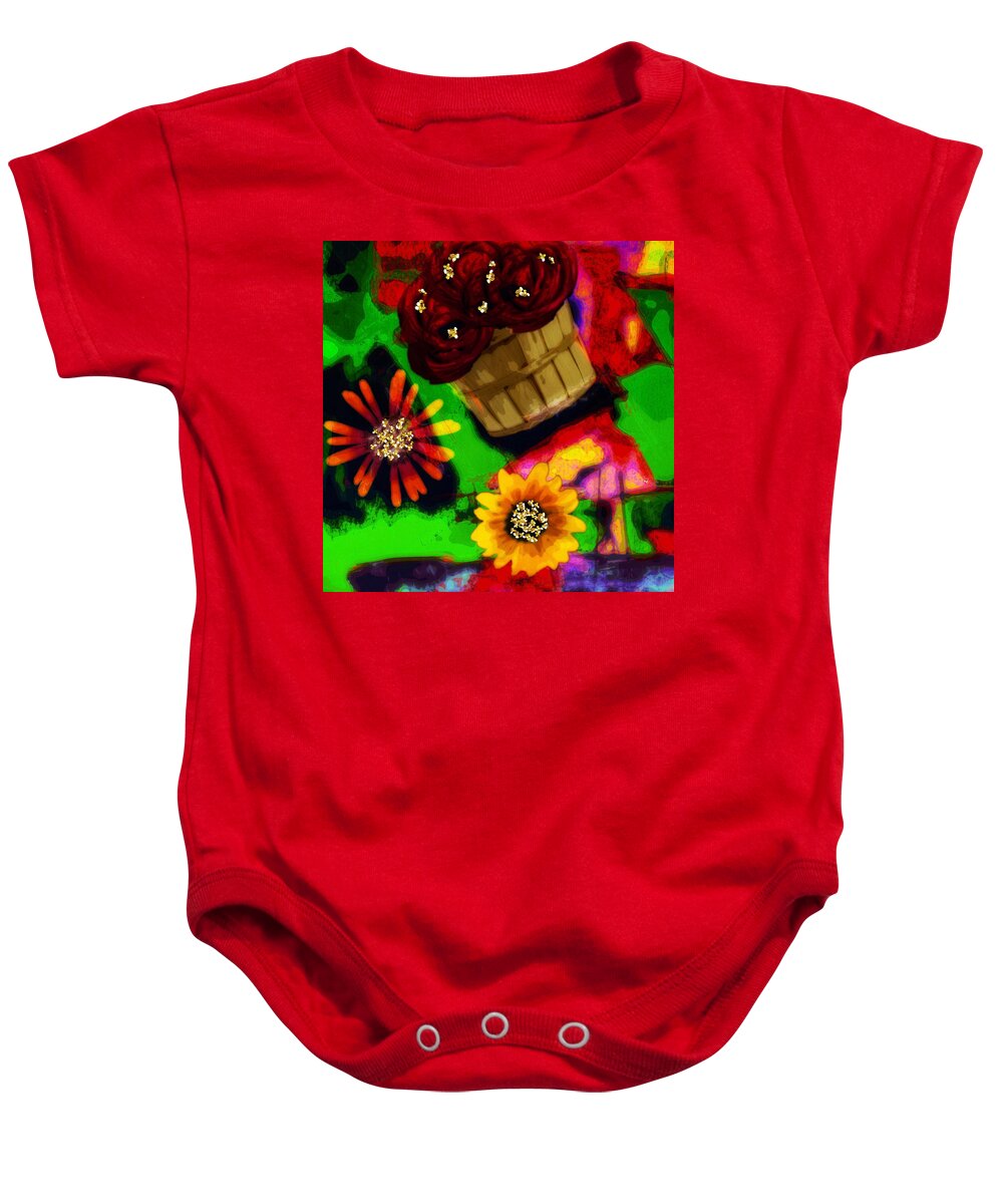 Abstract Art Baby Onesie featuring the mixed media Flower Power by Canessa Thomas