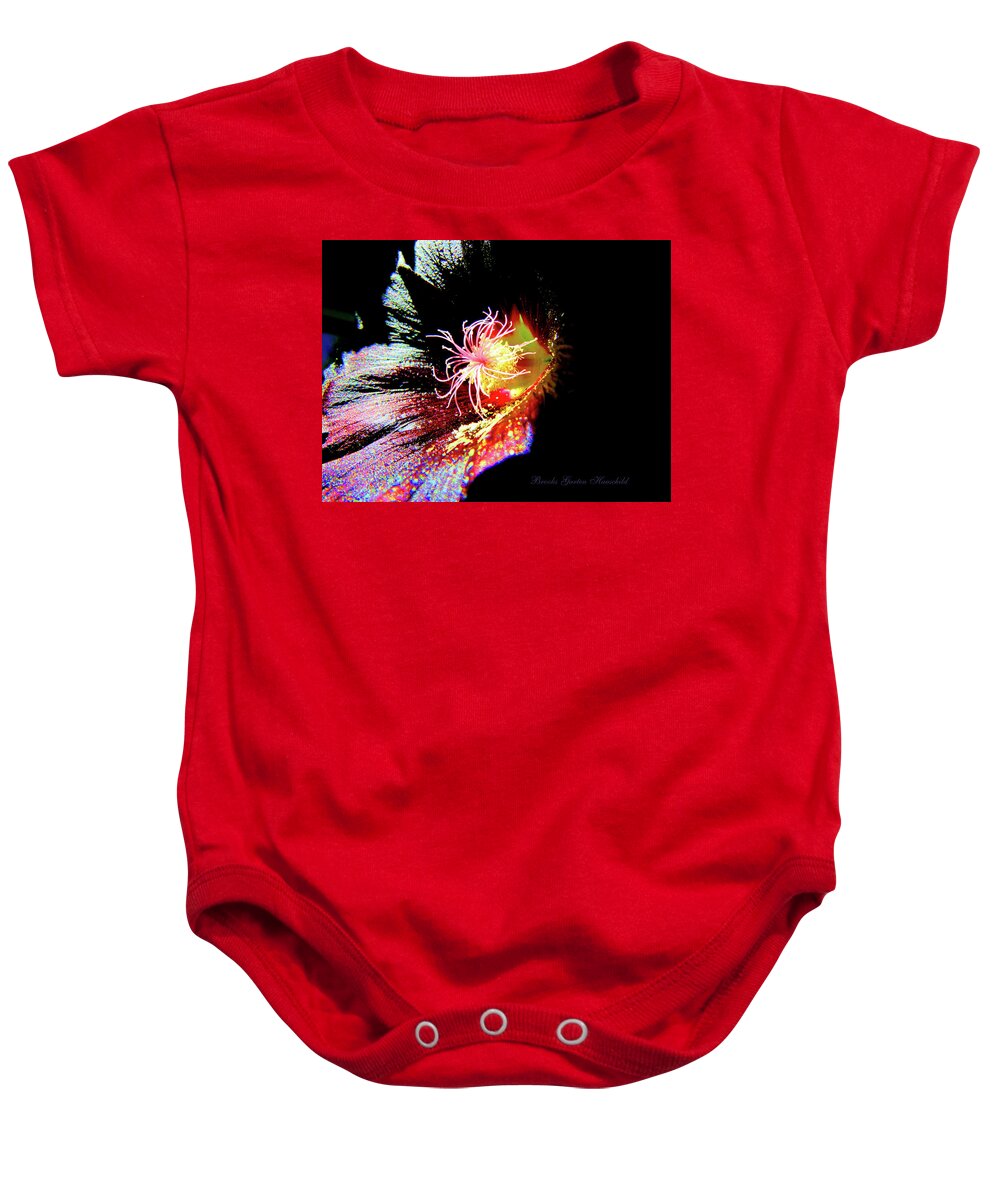 Hollyhock Baby Onesie featuring the photograph Fourth of July Hollyworks 4 - Floral Photographic Art - Colorful Flowers - Hollyhocks by Brooks Garten Hauschild
