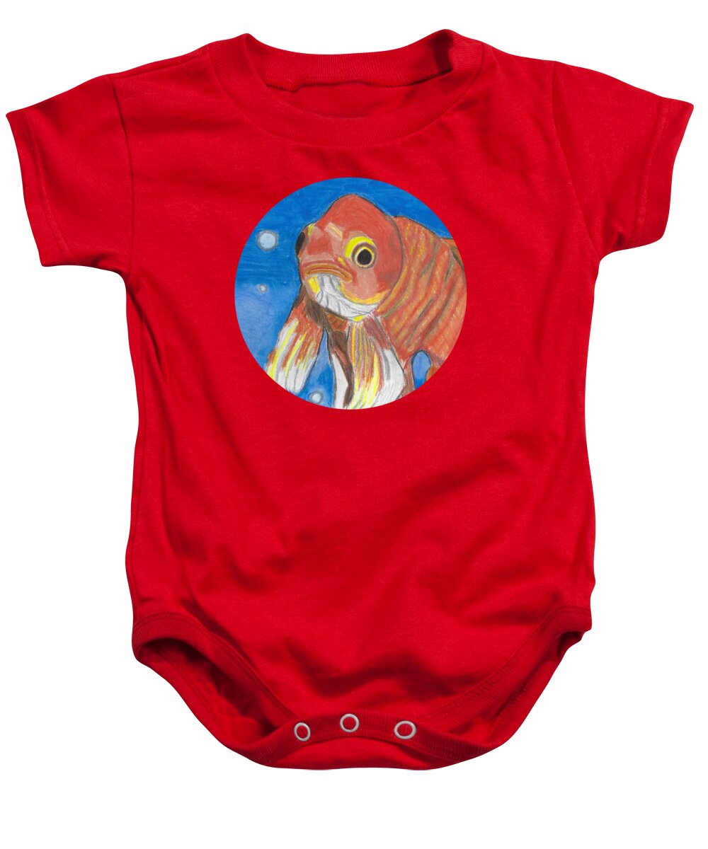 Fish Baby Onesie featuring the drawing Gertrude the Grumpy Gold Fish by Ali Baucom