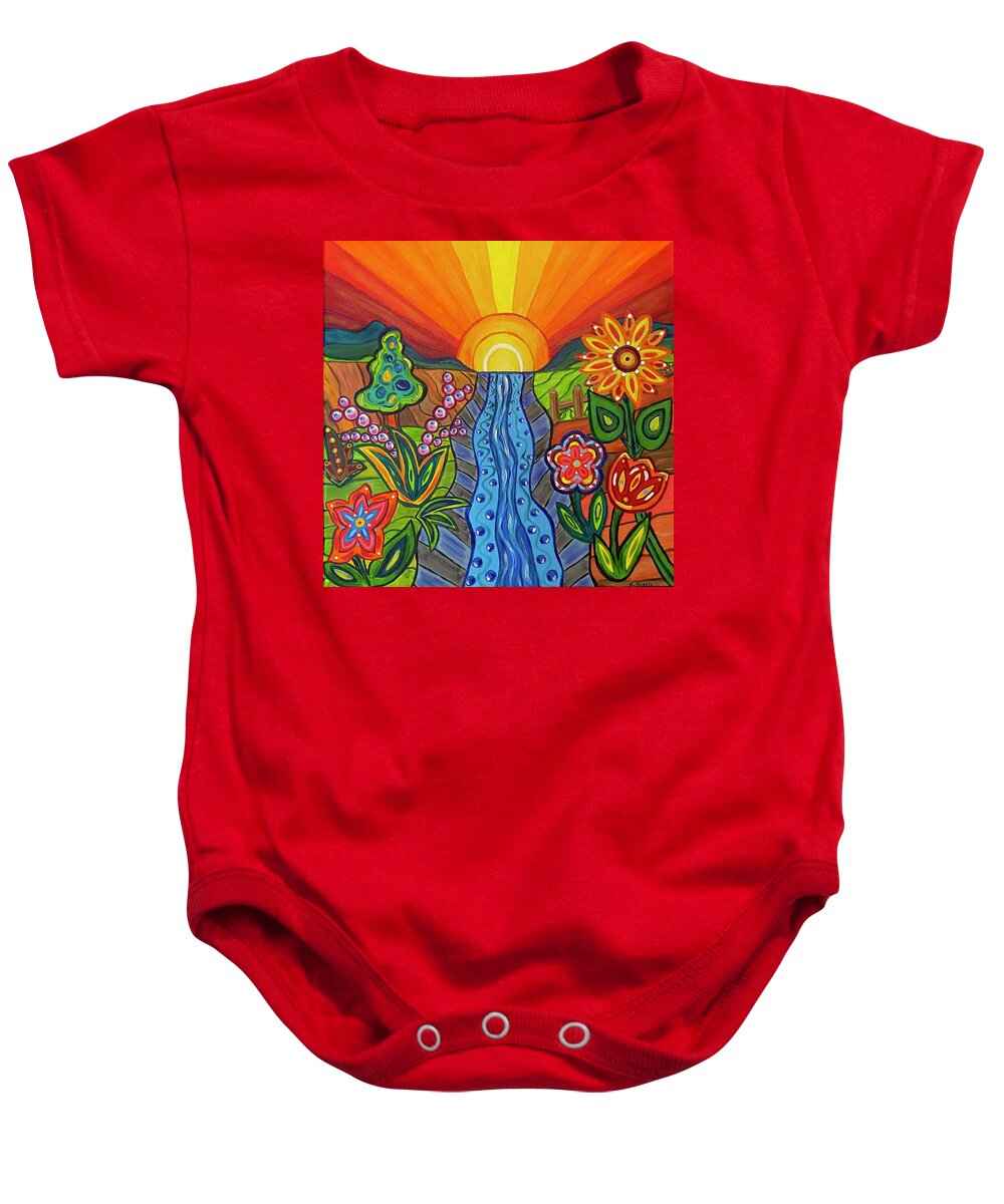 Abstract Baby Onesie featuring the painting Go with the Flow by Nancy Sisco