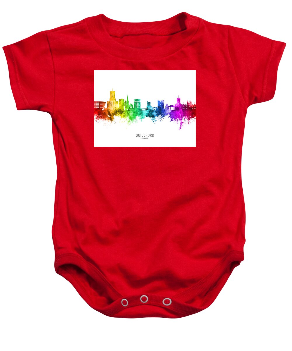 Guildford Baby Onesie featuring the digital art Guildford England Skyline #33 by Michael Tompsett