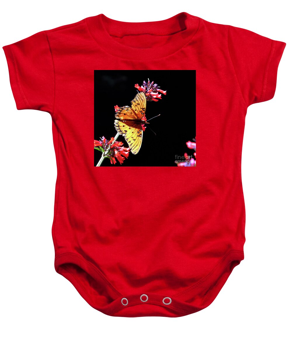 Orange Baby Onesie featuring the photograph Gulf Fritillary Butterfly by D Hackett