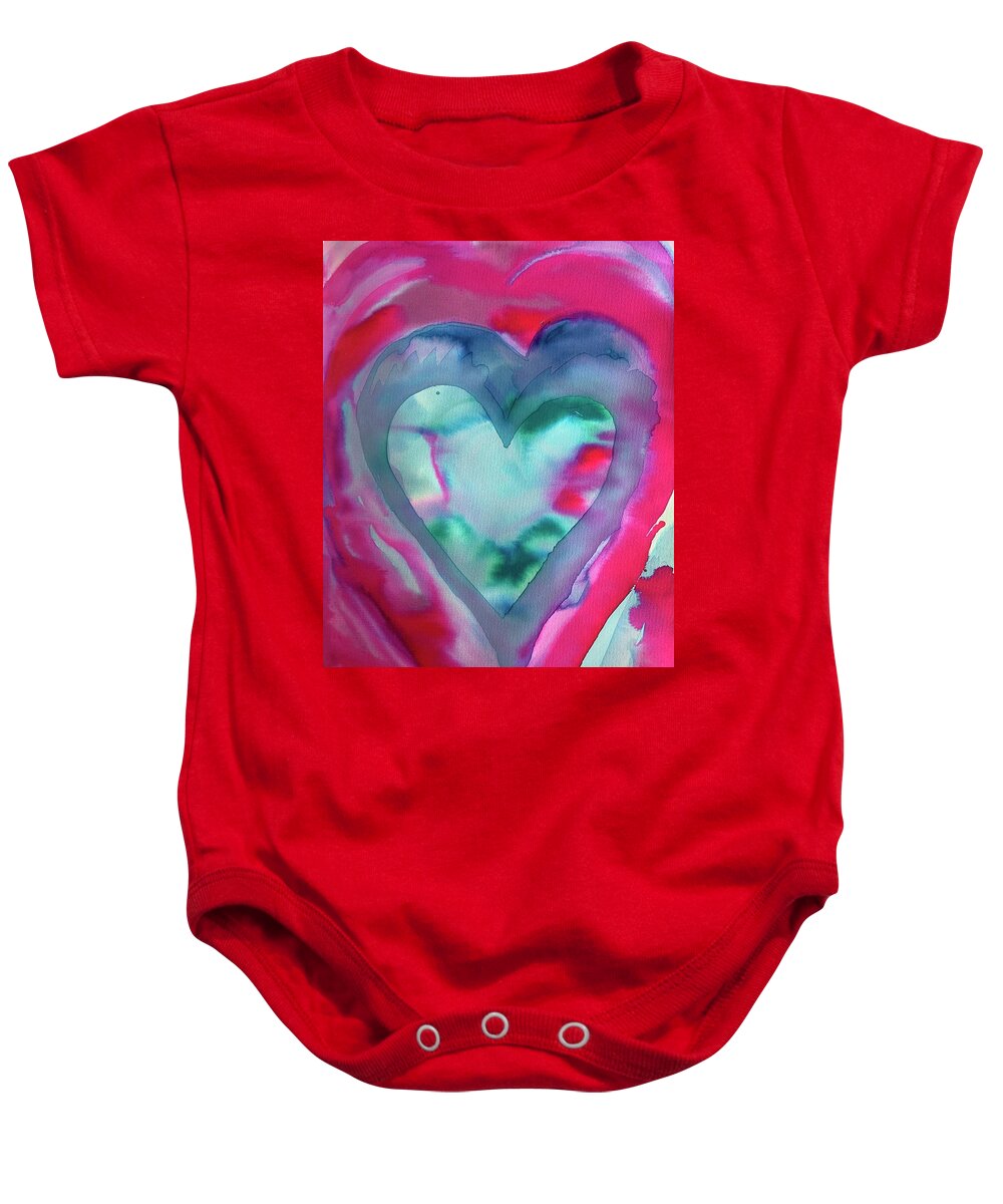 Vibrant Baby Onesie featuring the painting Hearts Revelation by Sandy Rakowitz