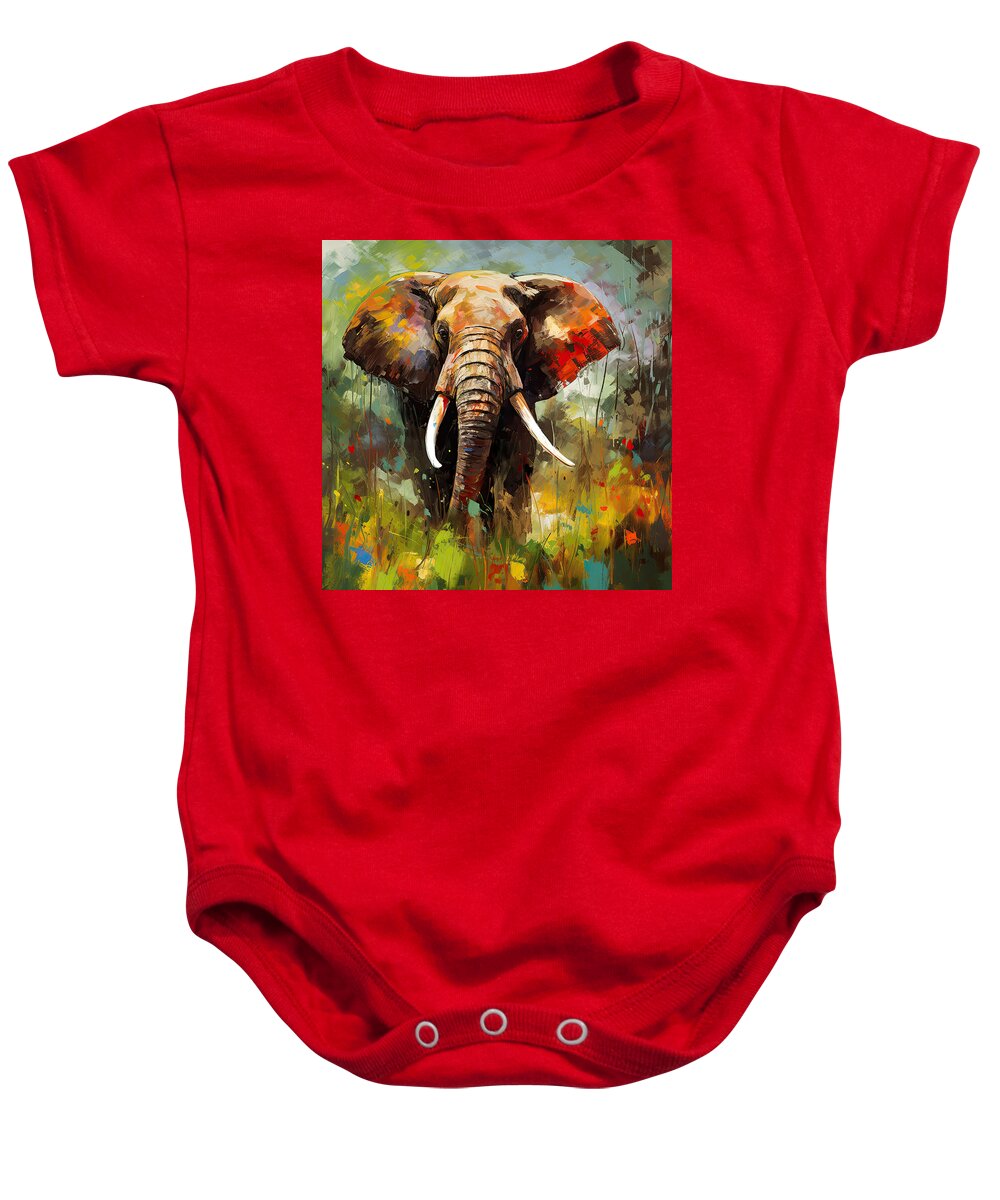 Elephant Baby Onesie featuring the painting Impressionist Elephant by Lourry Legarde