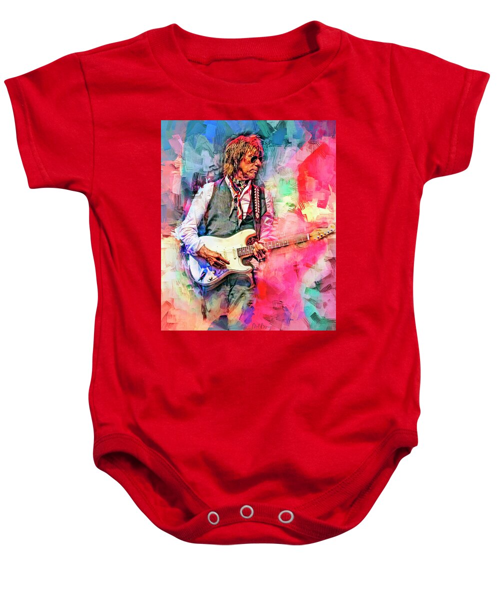 Jeff Beck Baby Onesie featuring the mixed media Jeff Beck Musician Guitarist by Mal Bray