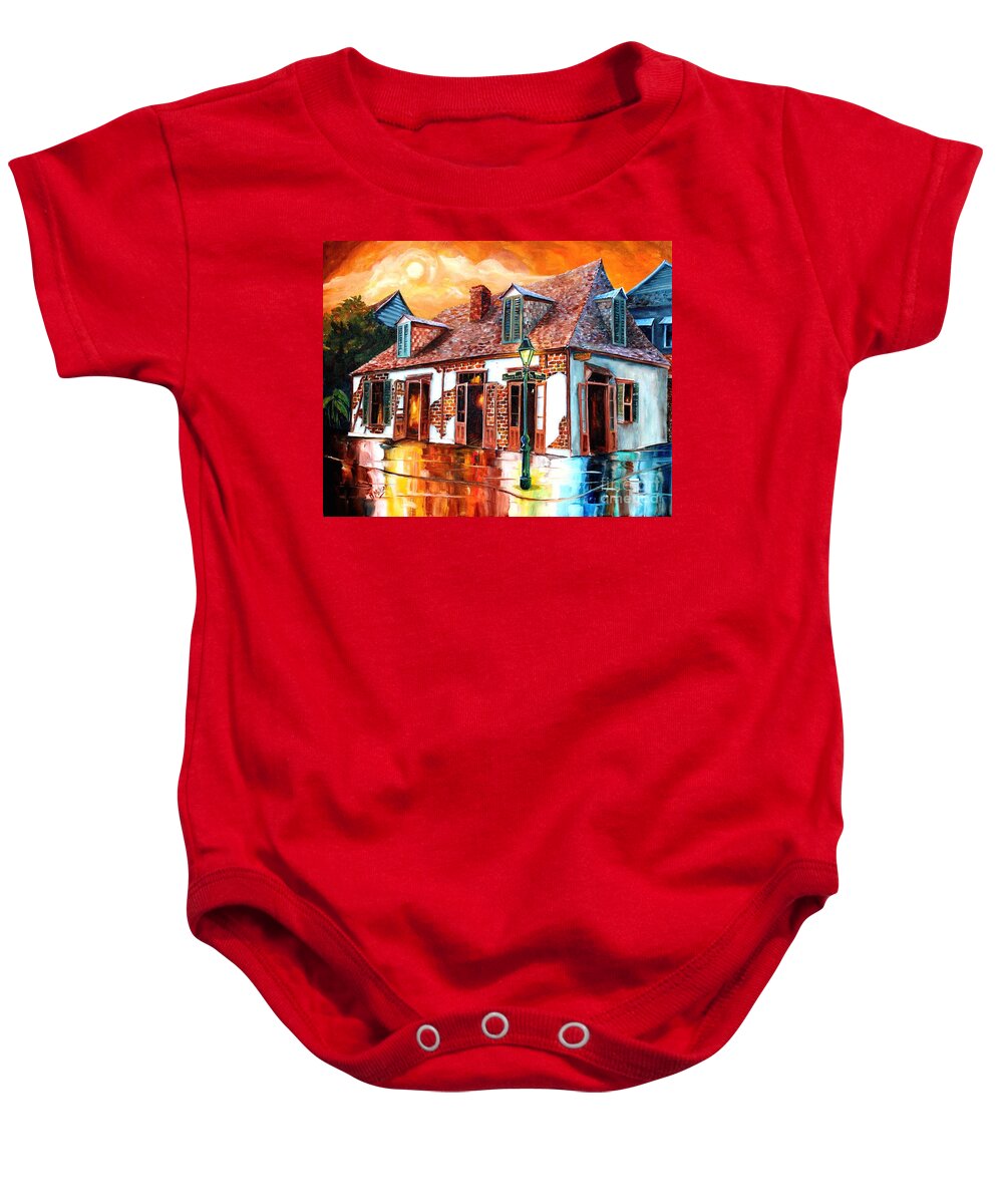 New Orleans Baby Onesie featuring the painting Lafitte's Bar on Bourbon Street by Diane Millsap