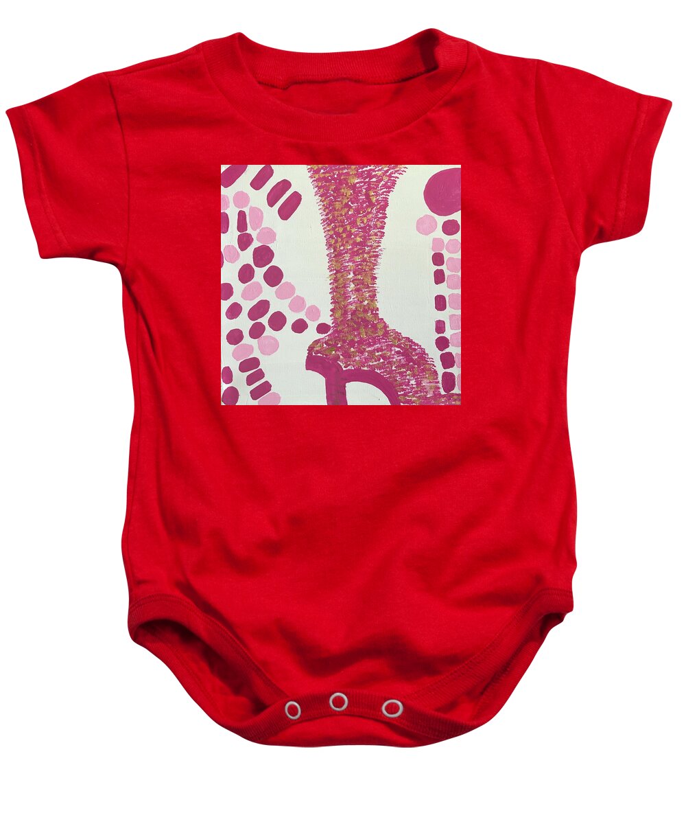 Shoe Baby Onesie featuring the painting Les bottes roses by Medge Jaspan