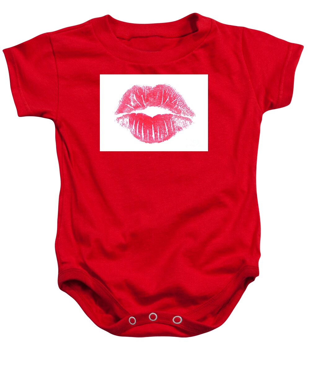 Lips Baby Onesie featuring the photograph Lips - Lipstick Kiss by Bryan Mullennix