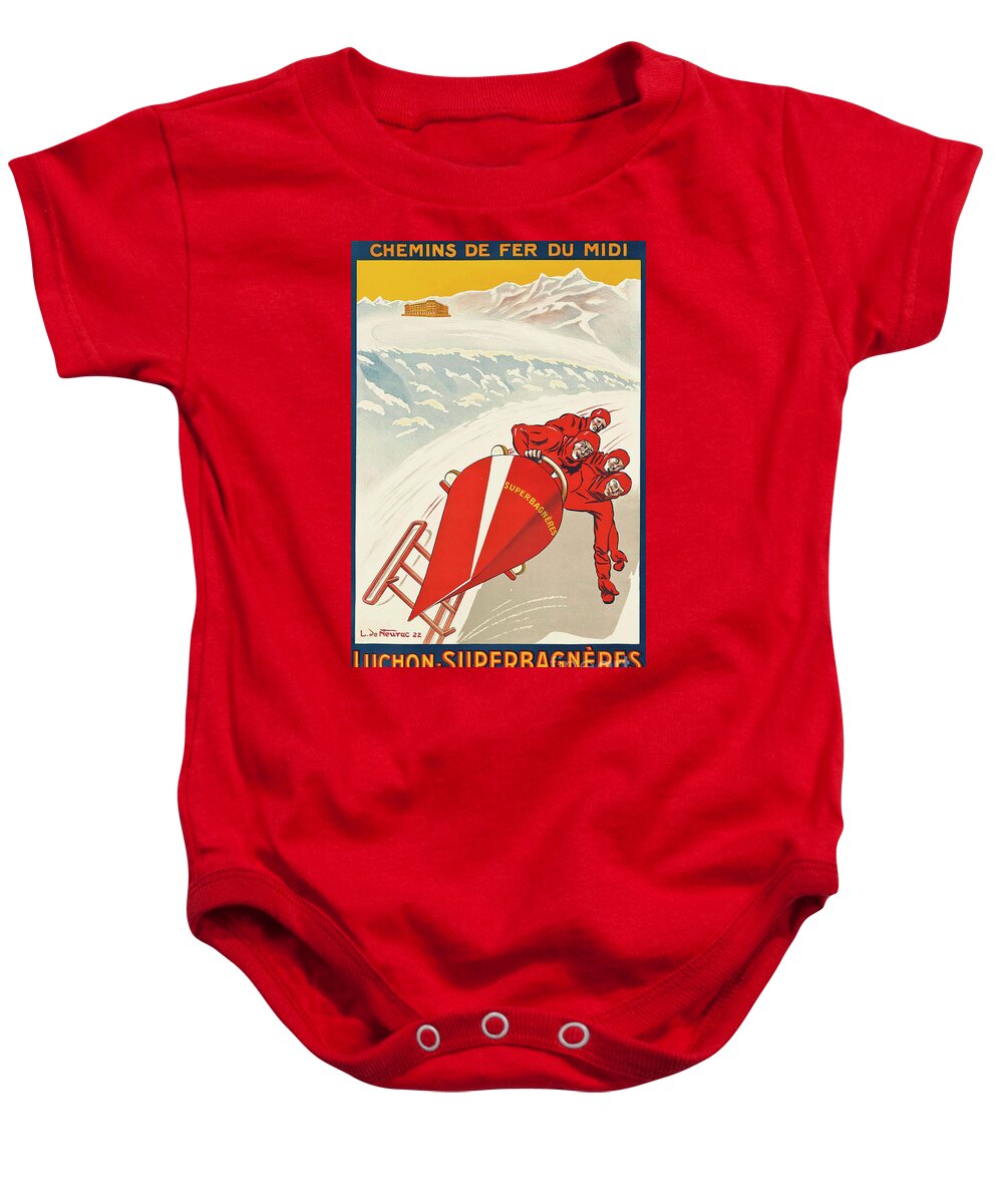 Bobsled Baby Onesie featuring the painting Luchon Superbagnres, 1922 by L de Neurac