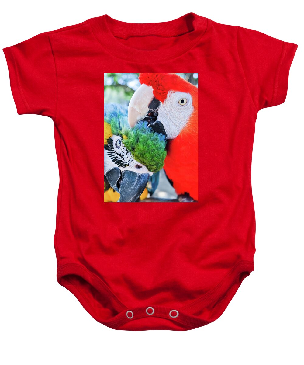 Free Flight Baby Onesie featuring the photograph Macaw Lovers by Kyle Hanson