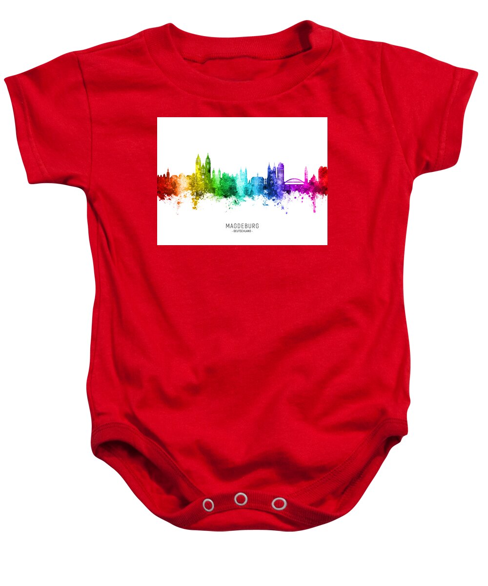 Magdeburg Baby Onesie featuring the digital art Magdeburg Germany Skyline #55 by Michael Tompsett