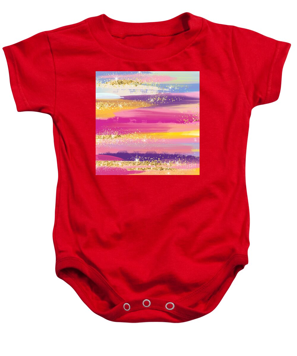 Watercolor Baby Onesie featuring the digital art Manalu - Artistic Abstract Purple Gold Glitter Watercolor Painting Digital Art by Sambel Pedes
