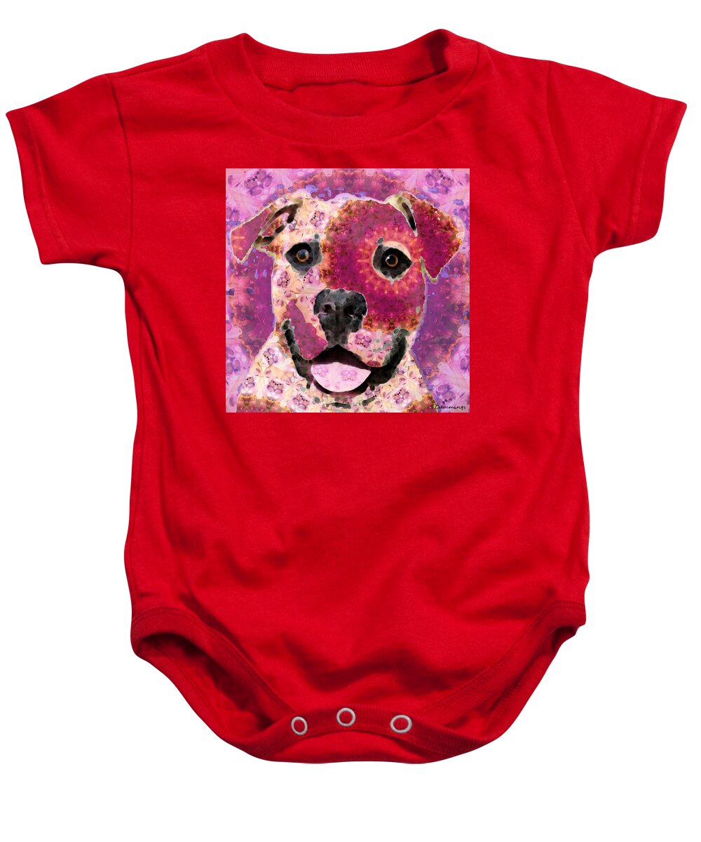 Pitbull Baby Onesie featuring the painting Mandala Pit Bull Dog - Sharon Cummings by Sharon Cummings