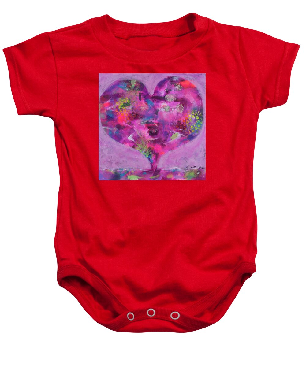 Abstract Baby Onesie featuring the painting Margenta Heart by Janet Yu