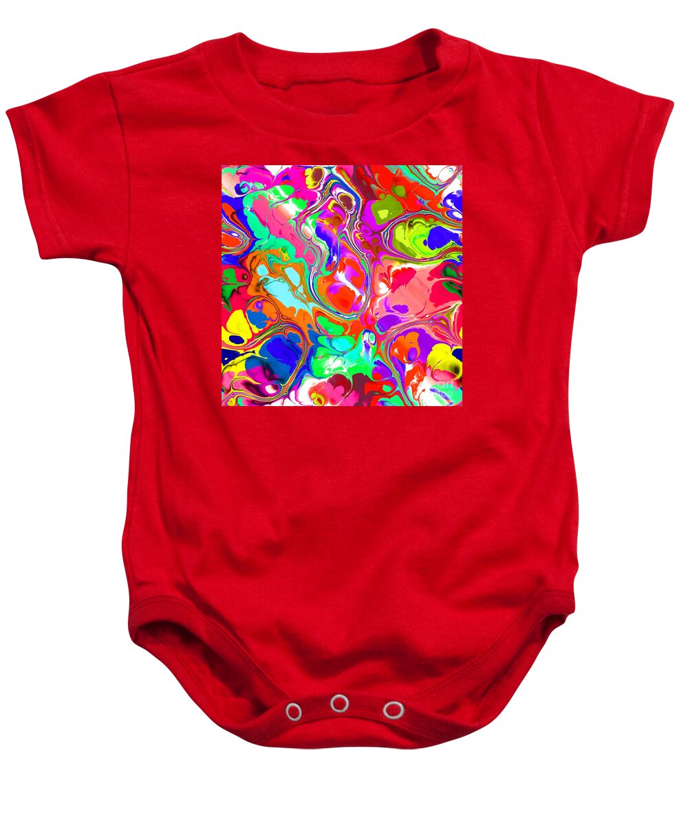 Colorful Baby Onesie featuring the digital art Marijan - Funky Artistic Colorful Abstract Marble Fluid Digital Art by Sambel Pedes