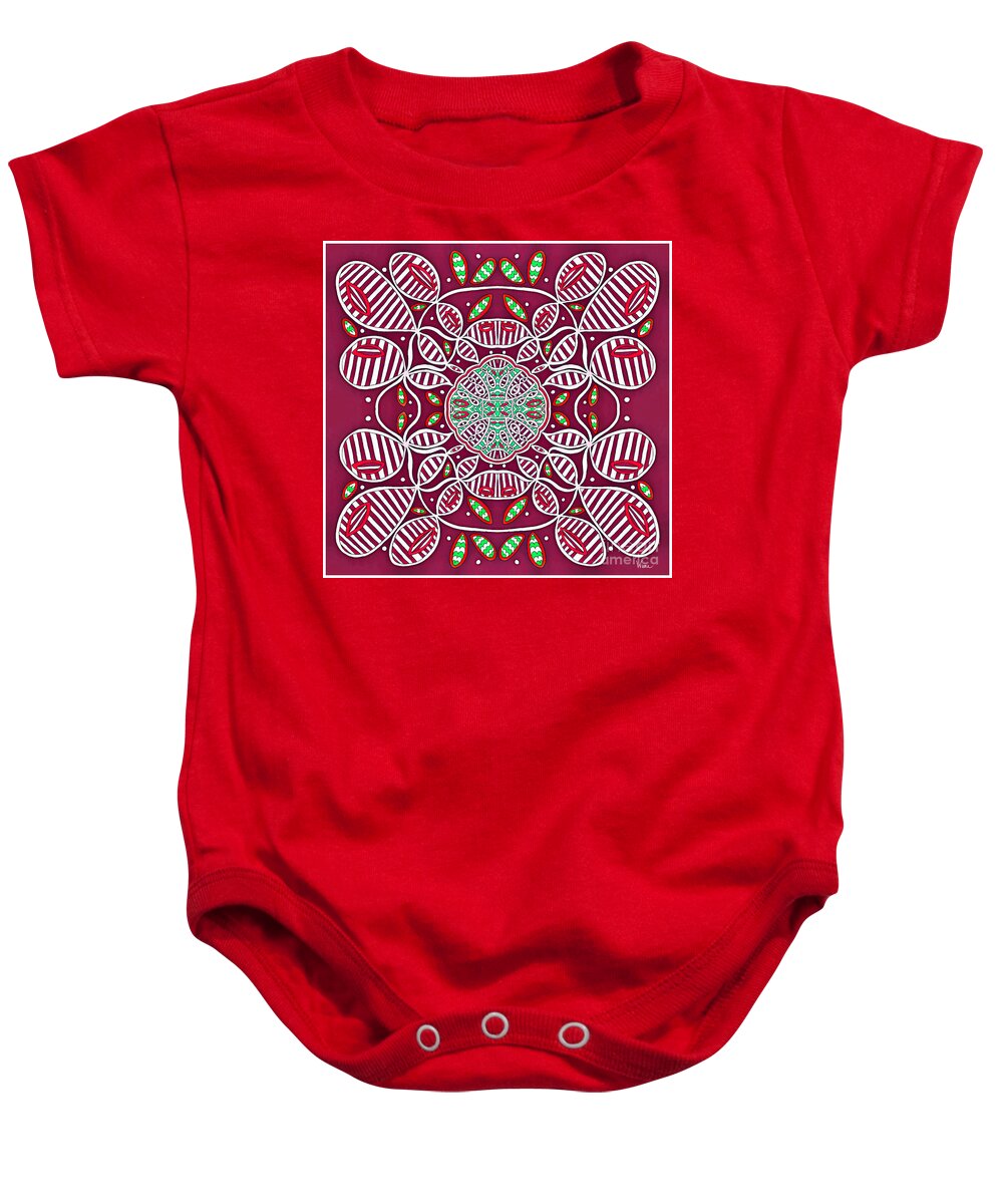 Abstract Design Baby Onesie featuring the mixed media Maroon Abstract Design with Striped Interconnected Balloon Shapes by Lise Winne