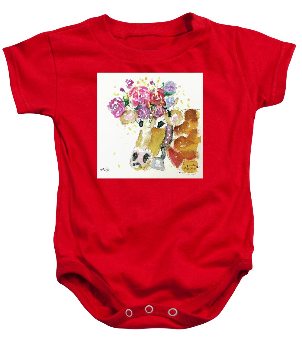 Cow Baby Onesie featuring the painting Mini Cow 12 by Roxy Rich
