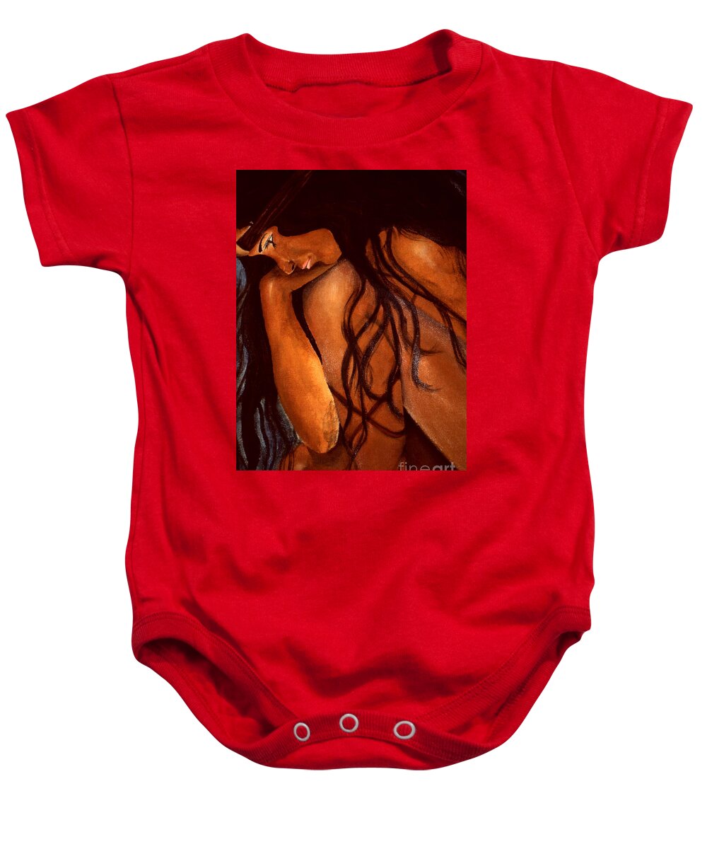 Native American Baby Onesie featuring the painting Native Girl by Pamela Henry