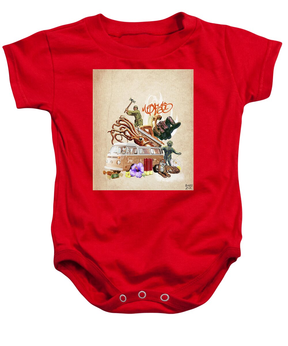 Bobby Zeik Baby Onesie featuring the painting Okay Vacay by Bobby Zeik