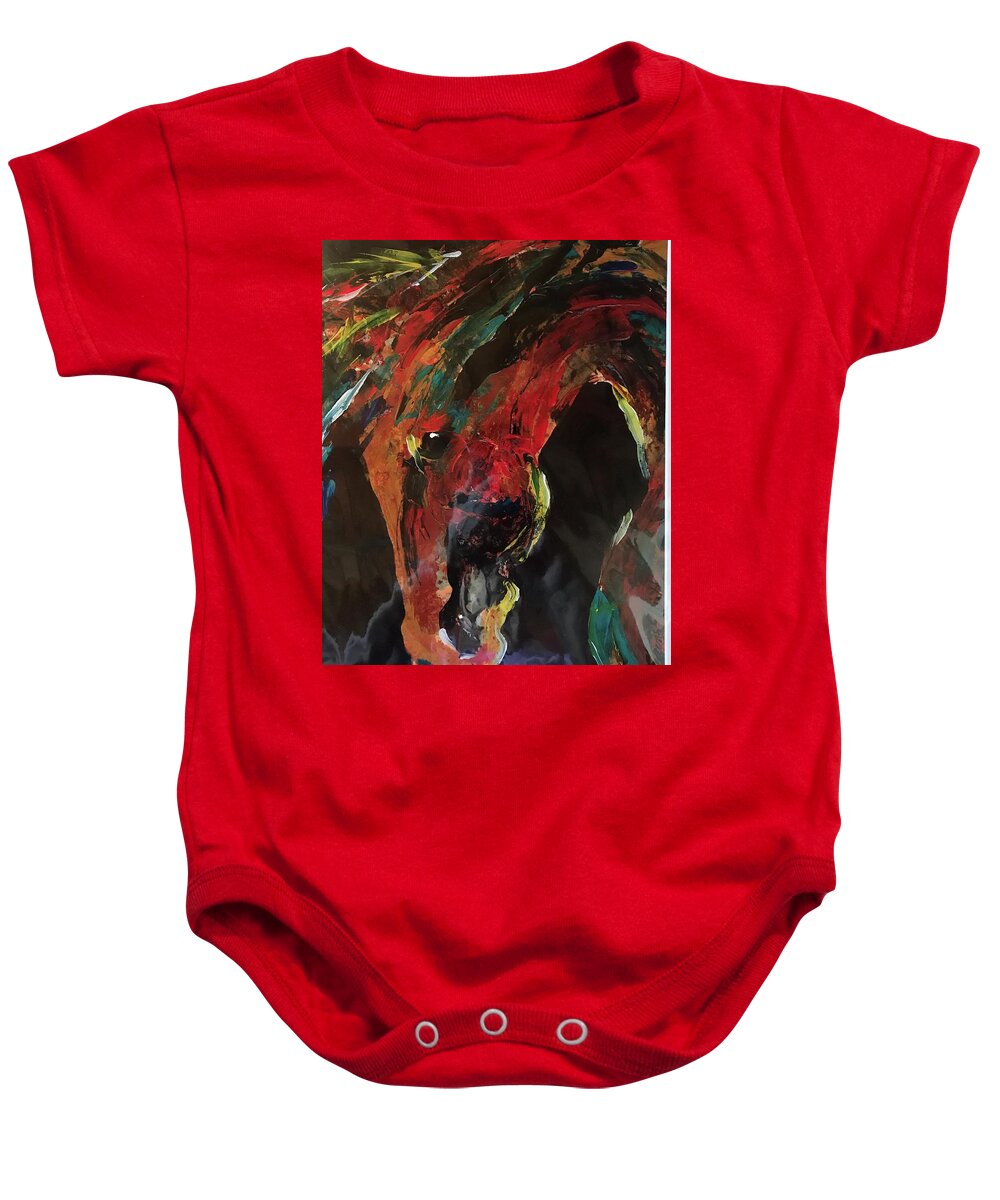 Horse Baby Onesie featuring the painting Painted Pony by Elaine Elliott