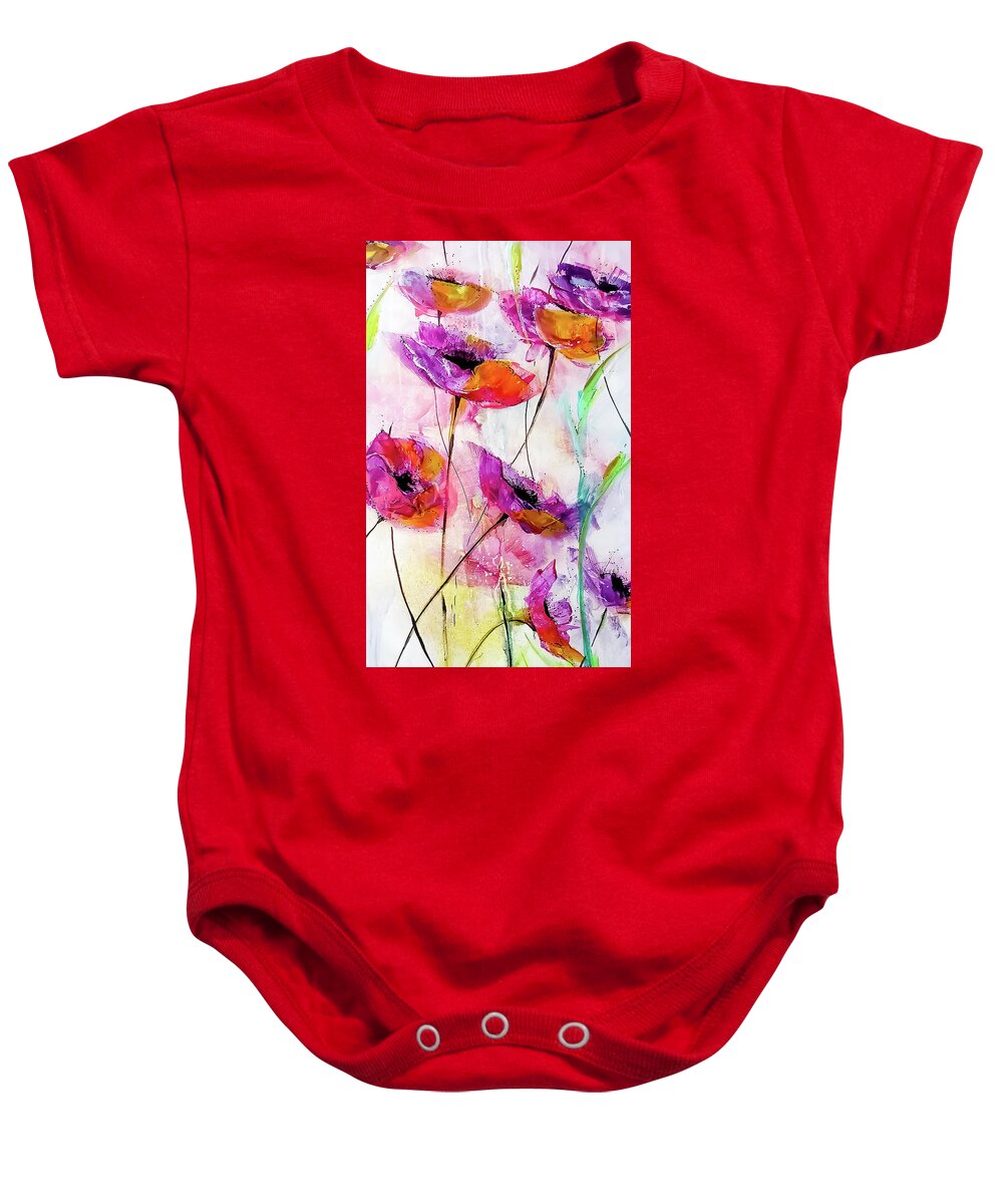 Painterly Baby Onesie featuring the painting Painterly Loose Floral Moments by Lisa Kaiser