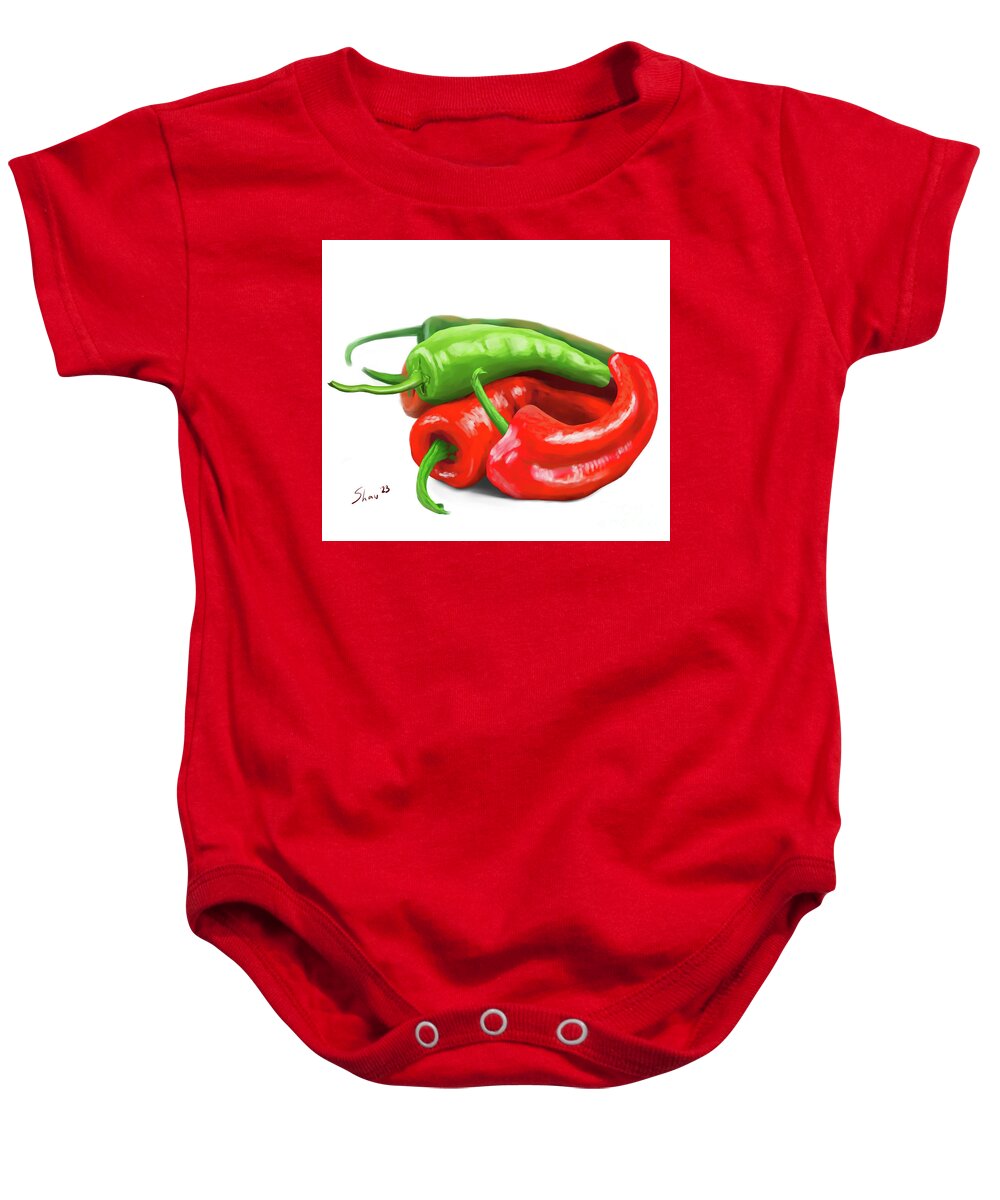 Peppers Baby Onesie featuring the digital art Pepper Joy by Rohvannyn Shaw