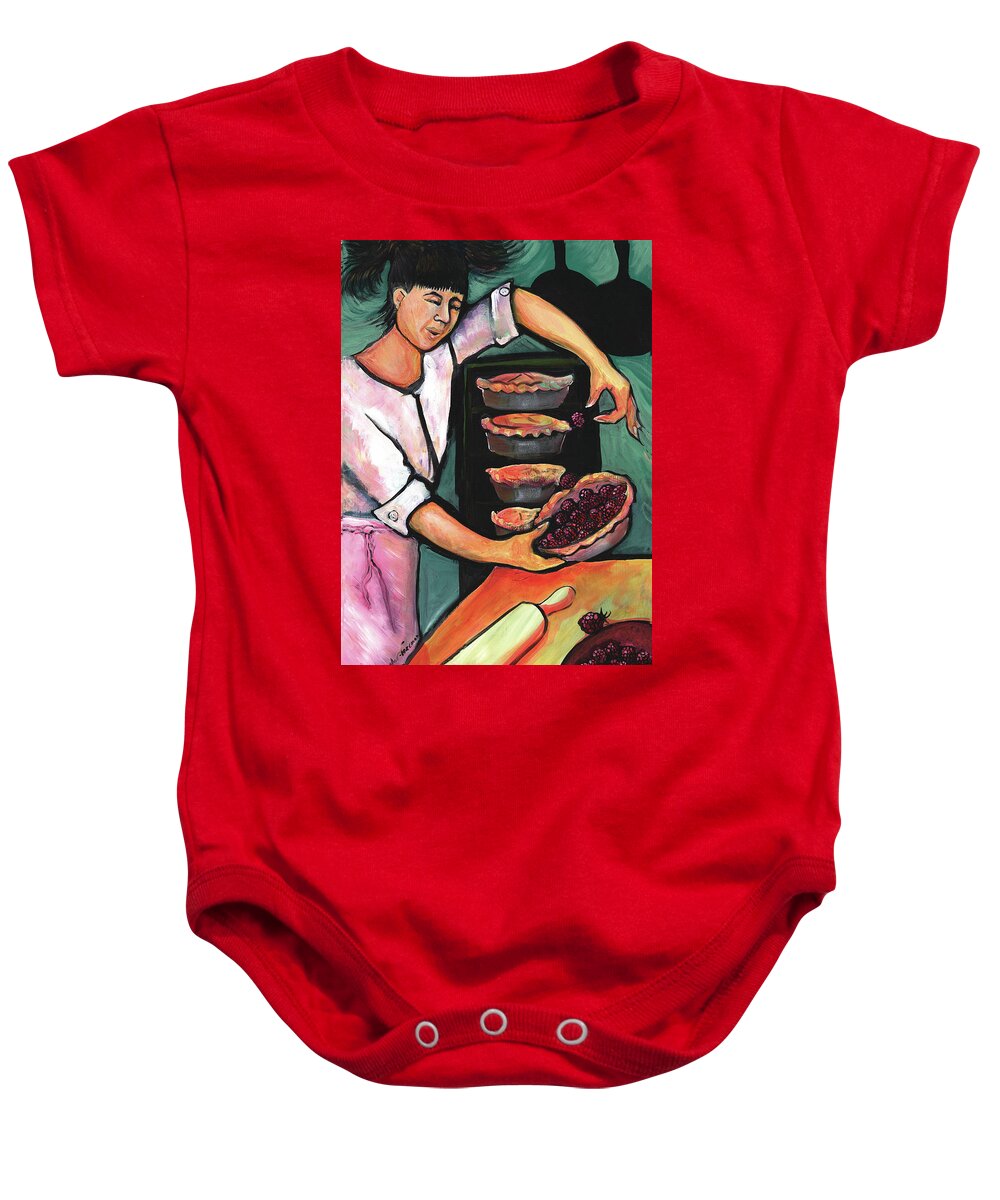 Portraits Baby Onesie featuring the painting Pie - An Old Art by Catharine Gallagher