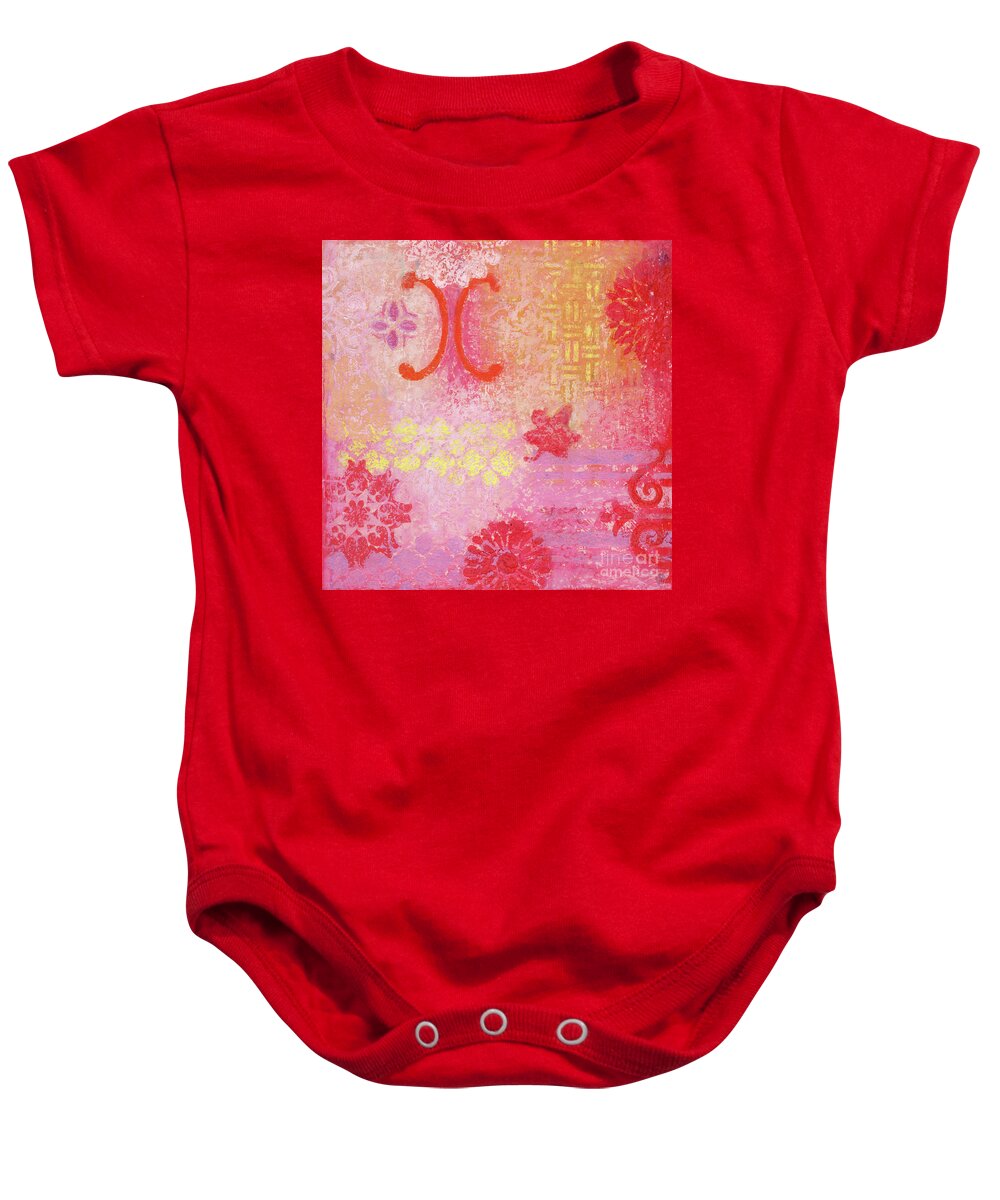 Abstract Baby Onesie featuring the painting Pink Lady Magic by Amy E Fraser