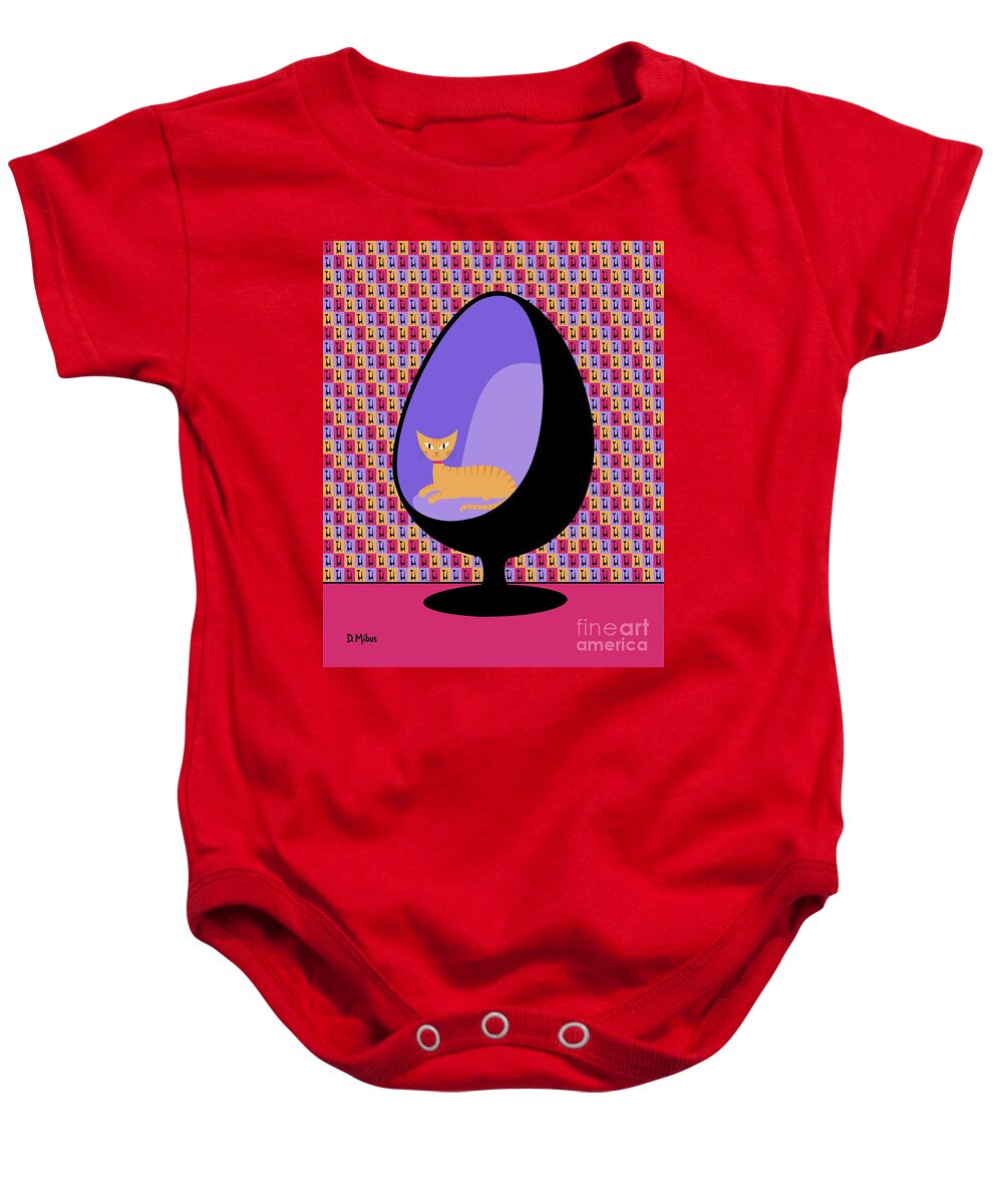 Mid Century Cat Baby Onesie featuring the digital art Purple Egg Chair Mod Wallpaper by Donna Mibus