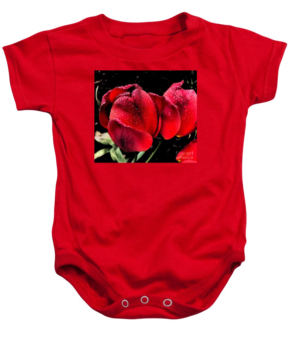 Tulips Baby Onesie featuring the photograph Raindrops on Tulips by Jeanette French