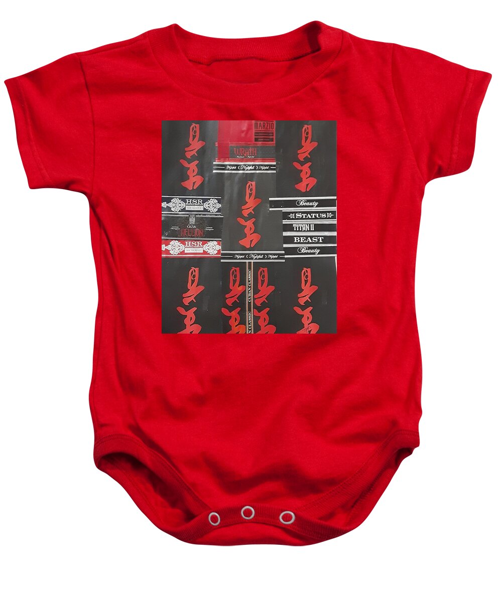 Red Baby Onesie featuring the mixed media Red Black Silver by Nancy Graham
