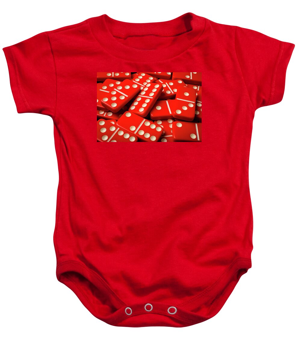 Pile Baby Onesie featuring the photograph Red Dominos by Garry Gay